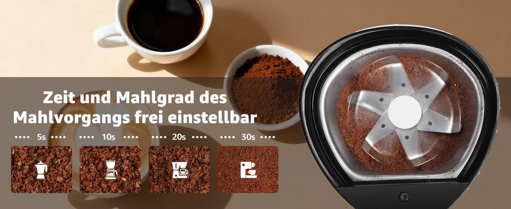 Aigostar - Kaffeemühle, Elektrisch Gewürzmühle Kaffee Mühle, Elektrische Propellermühlen