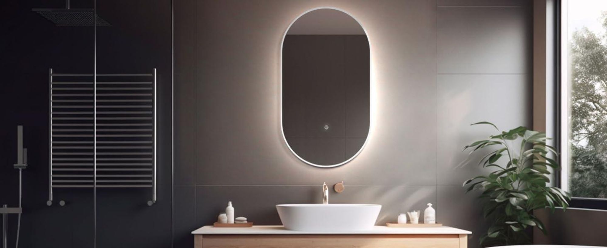 HOKO Badspiegel LED 45x75 cm Wandspiegel Oval + LED Wechsel Warmweiß-Kaltweiß-Neutral. Licht mit Touch Schalter/ Wandschalter einschaltbar. Bari