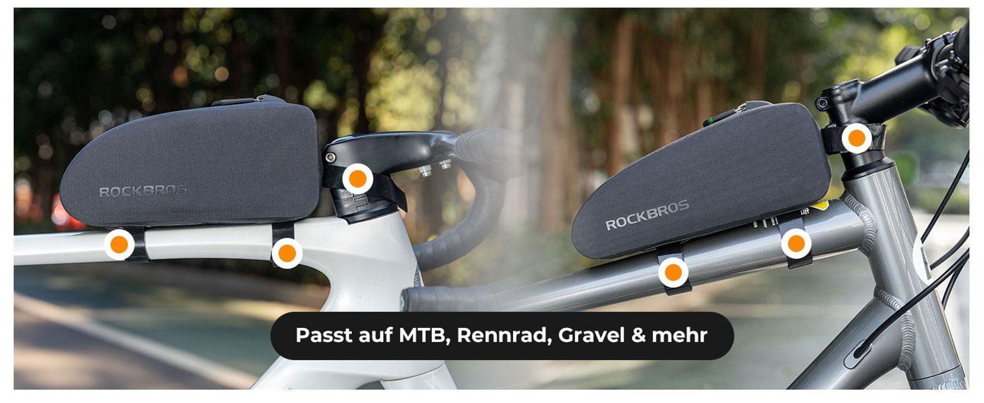 ROCKBROS Fahrrad Rahmentasche wasserdichte Oberrohrtasche IPX4 Fahrradtasche Große Kapazität für MTB, Rennrad 23.5 * 6.5 * 10.5cm