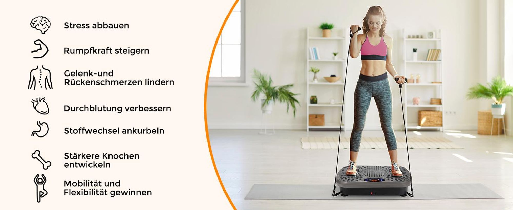 Vibrationsplatte, Vibrotrainer, Bluetooth Fitnessgeräte, Oszillierende Trainingsplattform, 5 Trainingsprogramme, 99 Stufen, mit 2 Expanderbänder