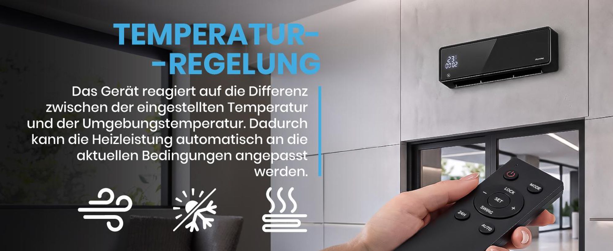 Schwarze Luftschleier Wandheizlüfter mit Fernbedienung