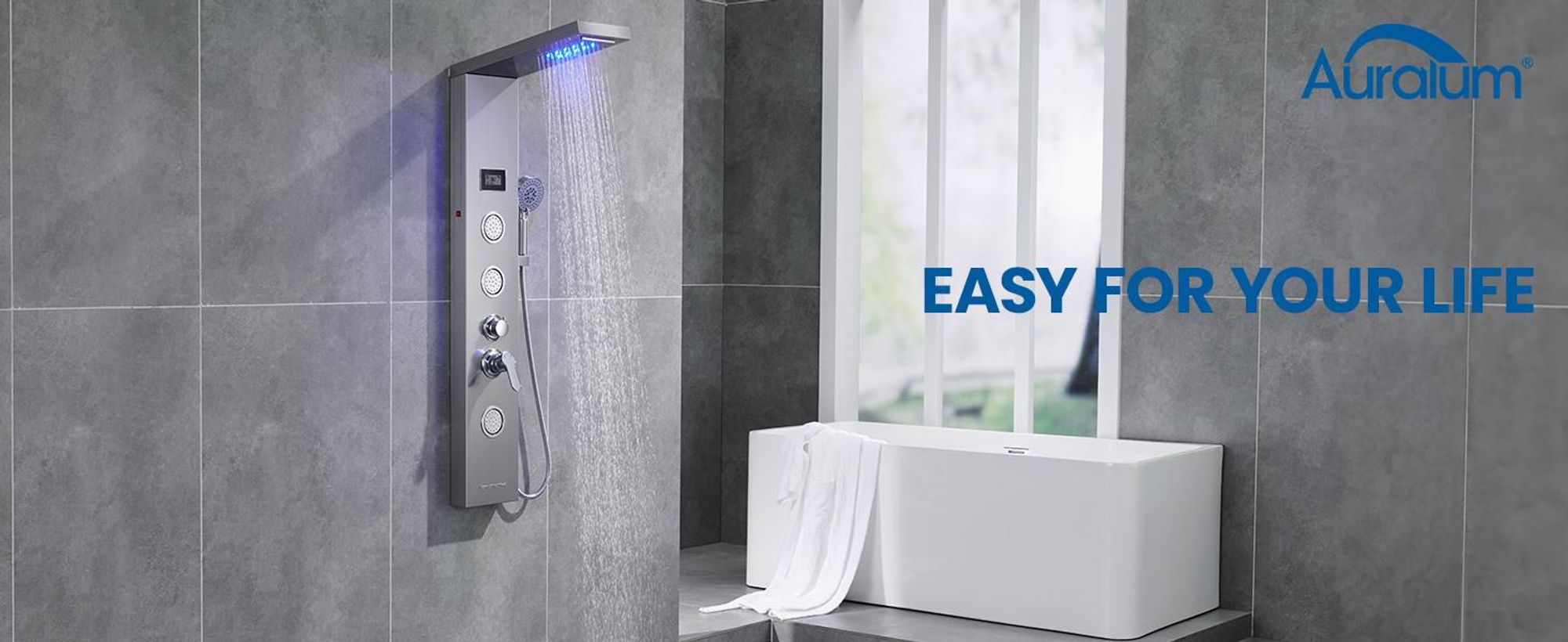 Auralum LED Duschpaneel Regendusche ohne Armatur, Edelstahl Duschset mit Handbrause und Wassertemperatur-Display