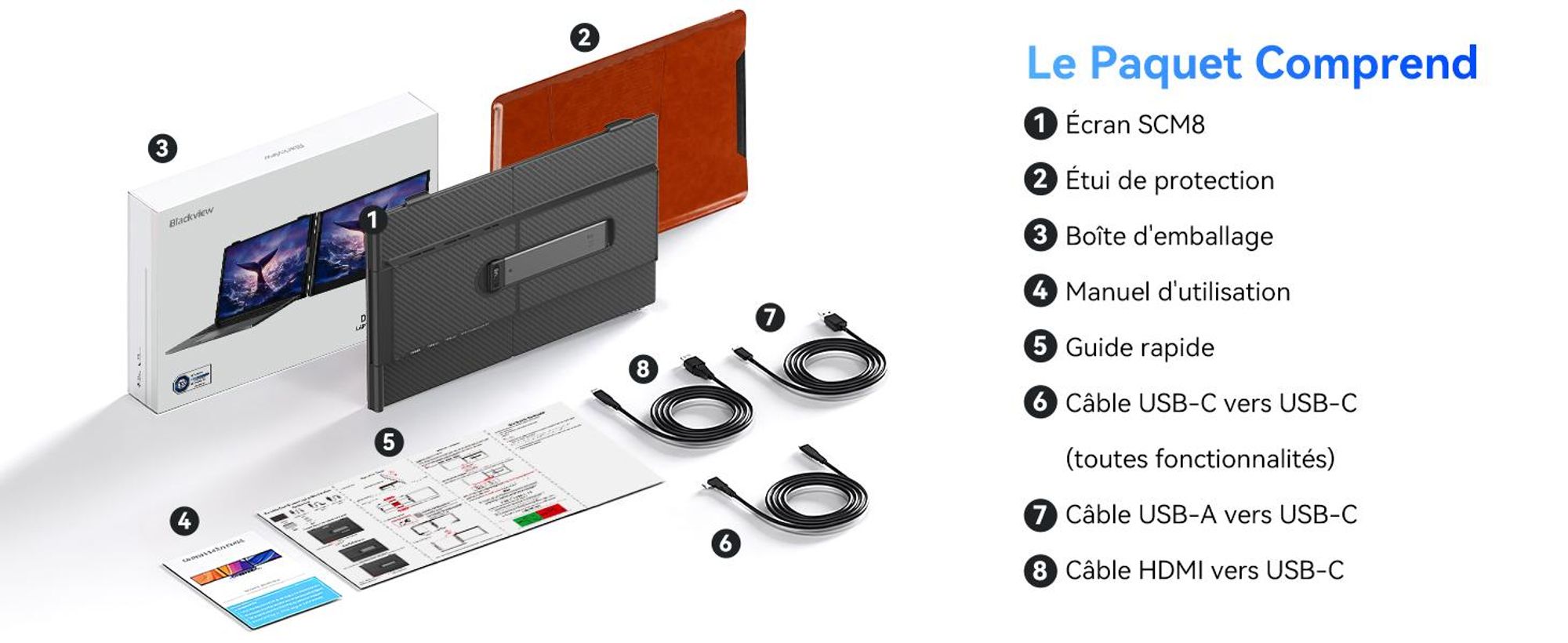 Écran portable Blackview SCM8 15,6 pouces, écran d'ordinateur ultrafin 1920 × 1200 (pour ordinateurs portables de 13 à 17,3 pouces), pivotant à 180° à l'horizontale
