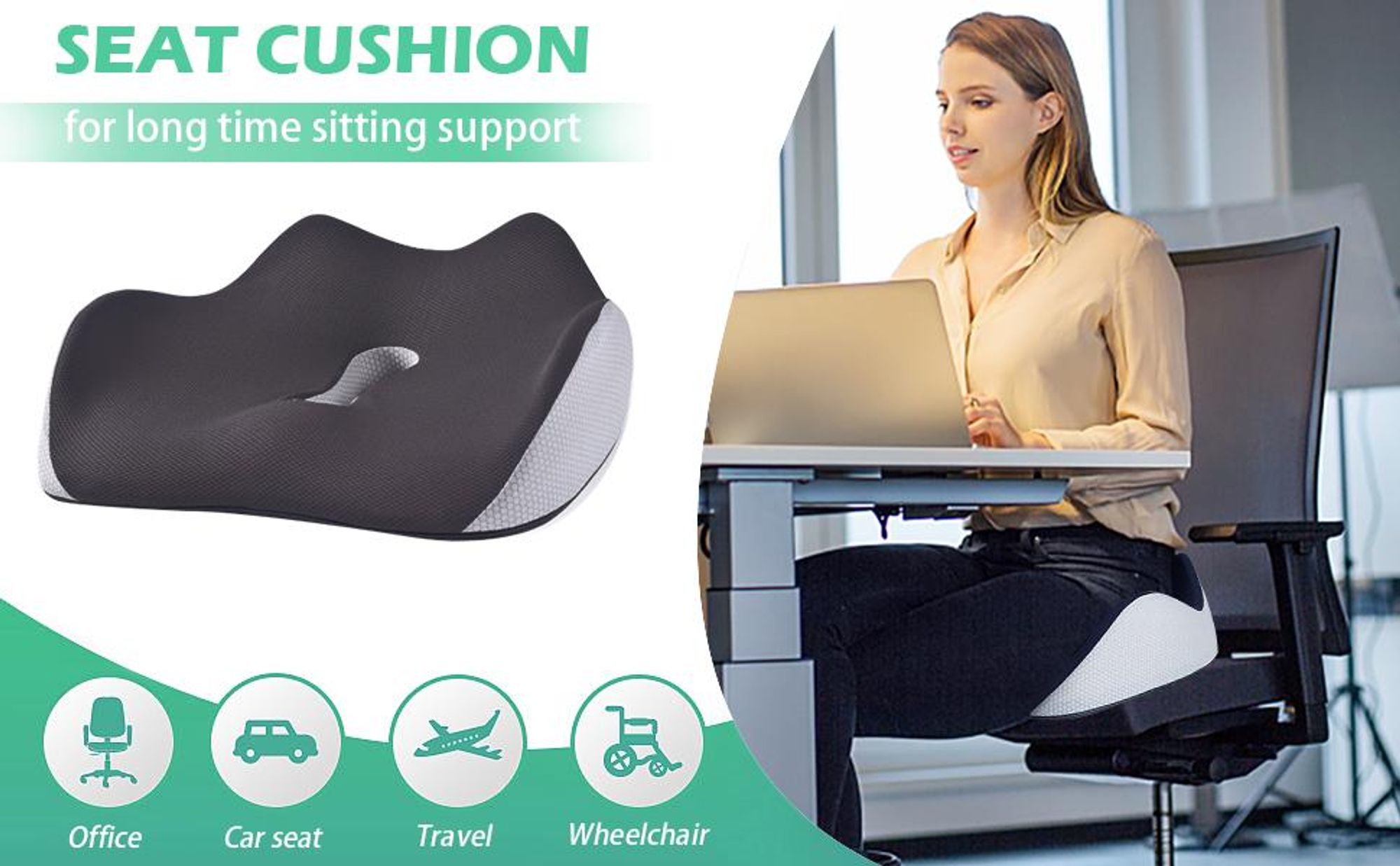 OrthopäDisches Sitzkissen, Memory-Sitzkissen, Keilkissen, Steißbeinkissen, Ergonomisches Stuhlkissen, für Bürostuhl, Autositzkissen