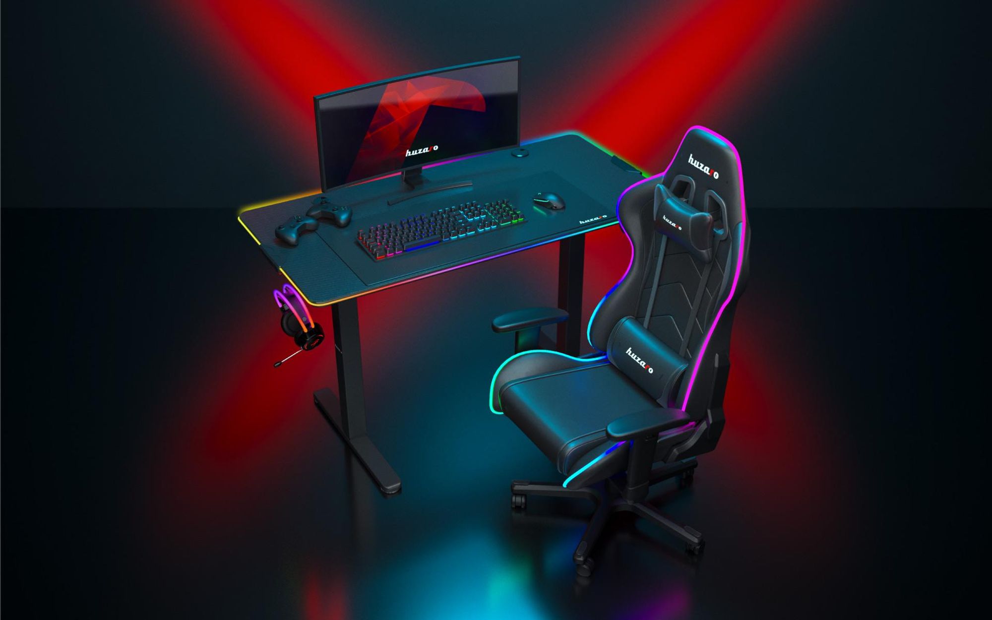 Huzaro Hero 8.2 RGB | LED Elektrisch Computertisch Bürotisch Schreibtisch Stehtisch 120 x 60 cm Höhenverstellbarer | Stufenlos verstellbar | Schwarz