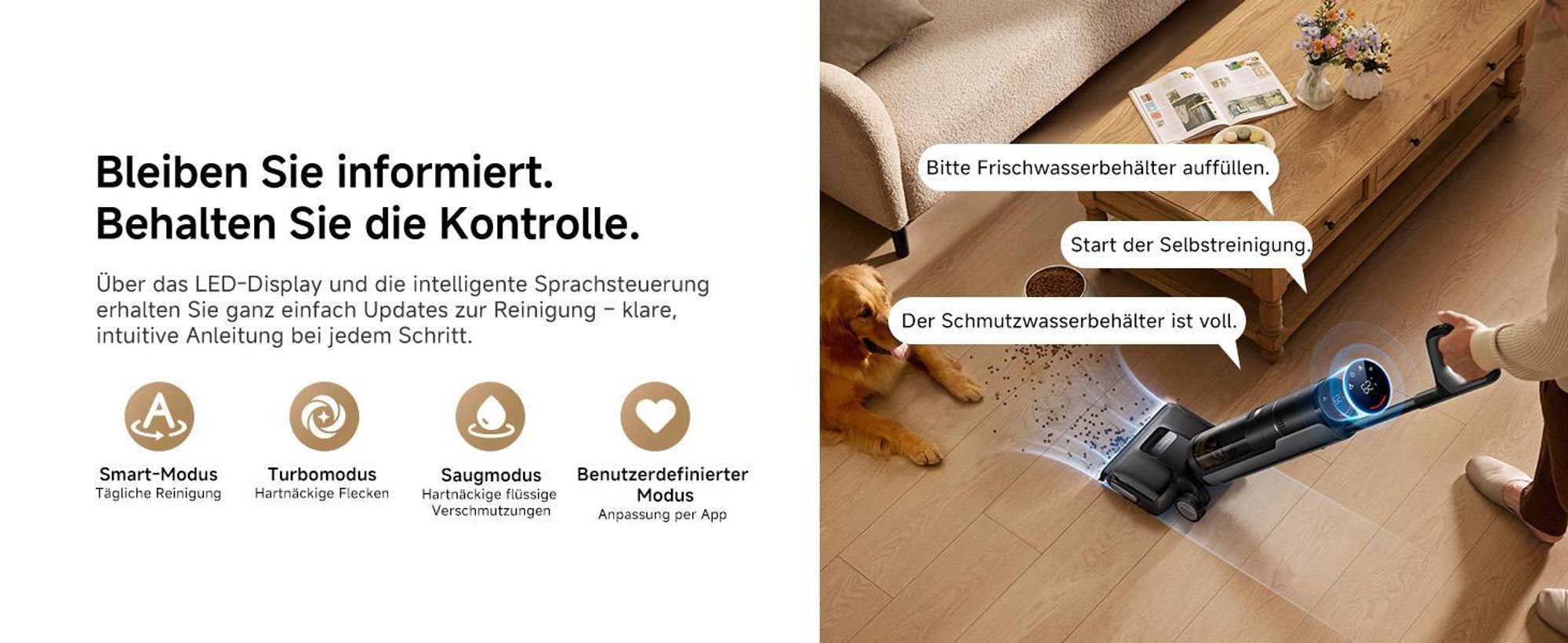 Winterdesign-Dreame H15s Nass- und Trockensauger,90°C Trocknung,90°C Reinigungsbürste,21kPa,Kantenreinigung,KI-Roboterarm,verhedderungsfrei,180° flach
