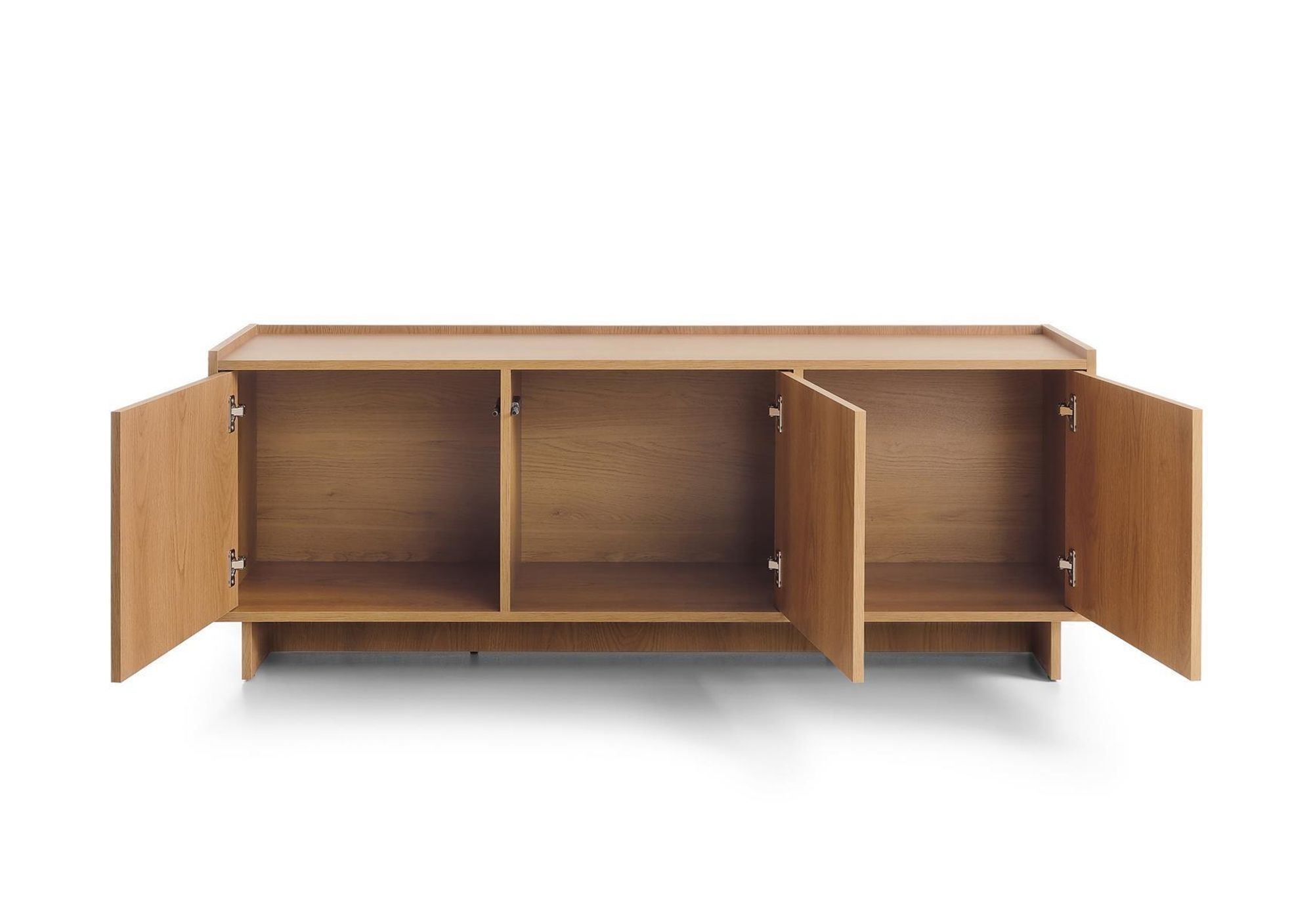 BETTSO TV-Lowboard SUNA Japandi TV-Unterschrank Fernsehtisch Eiche Caramel grifflos Wohnzimmer, 3 Fächer, 147x55x39 cm, Saugroboter-geeignet
