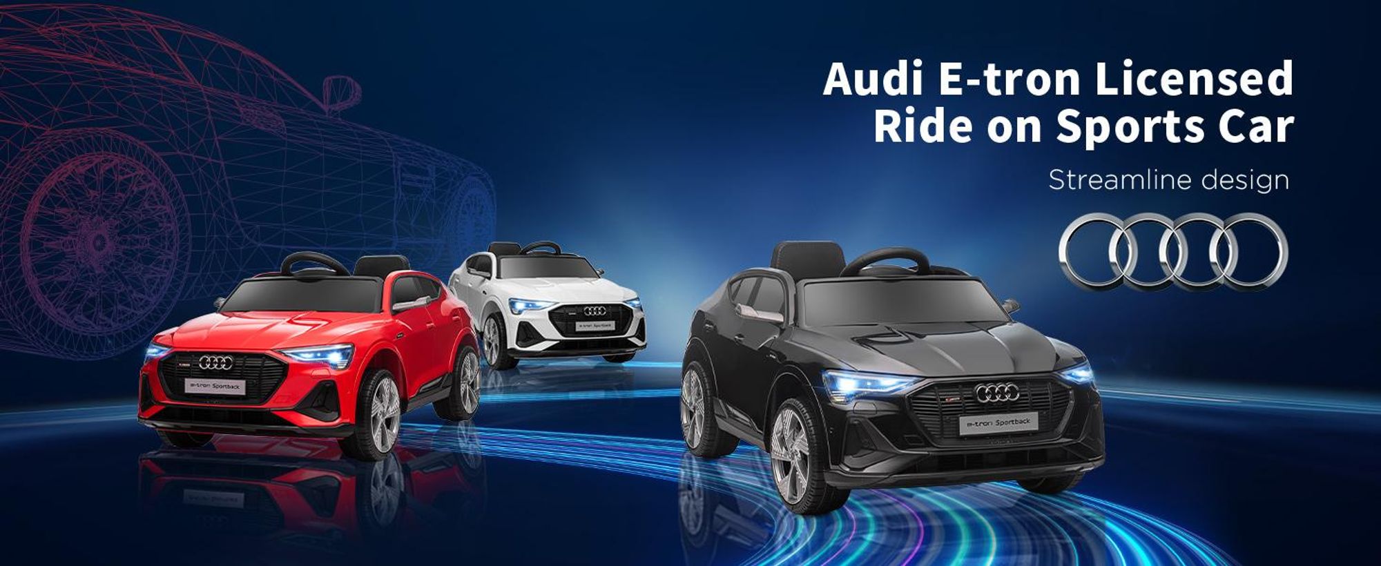 HOMCOM Elektryczny samochodzik dla dzieci, 12 V Audi E-tron z pilotem, pasem bezpieczeństwa, muzyką (MP3/USB/TF), jeździk dla dzieci w wieku 3-5 lat, 3-5 km/h, czarny