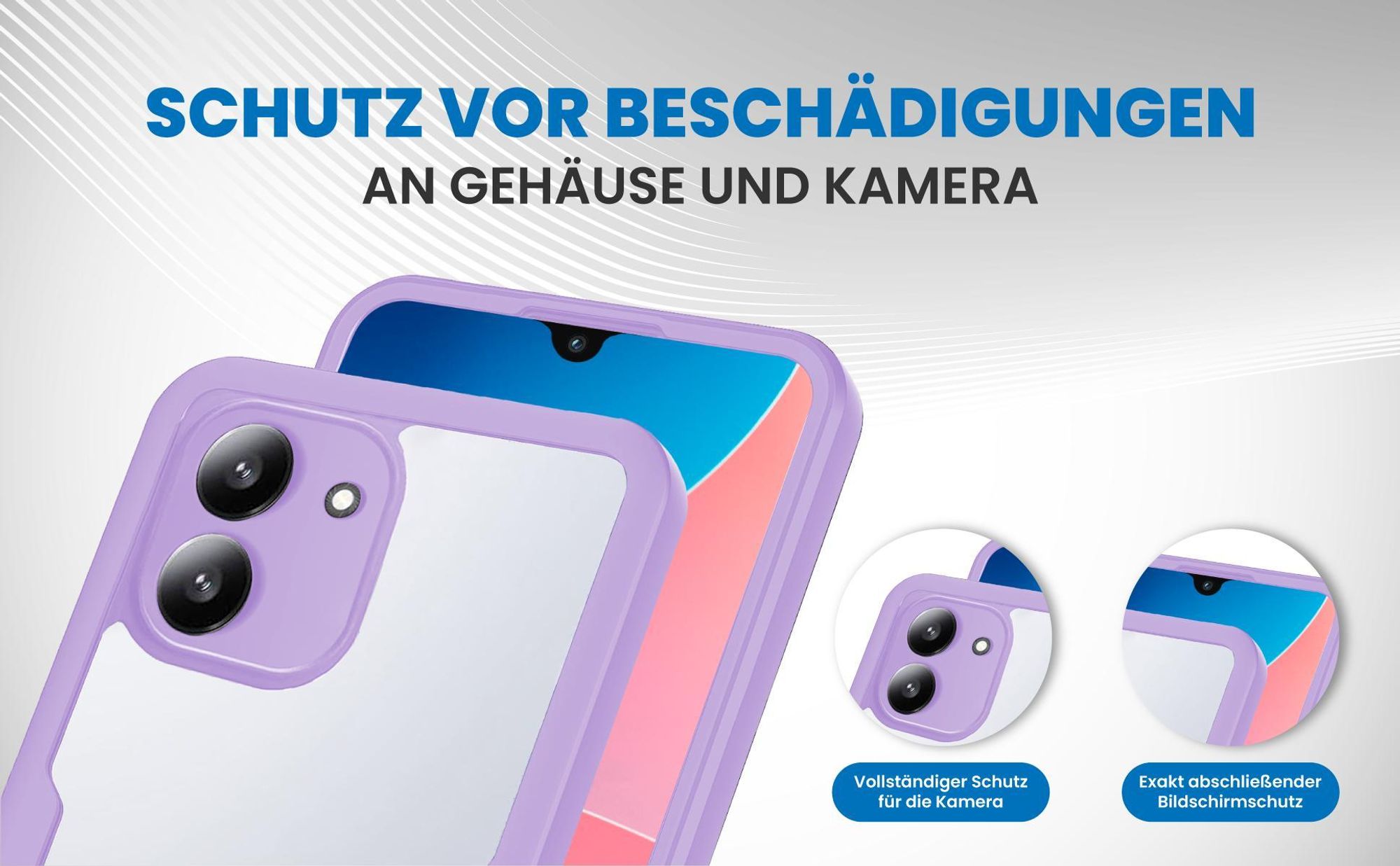 Violette 360 Grad Handyhülle für Xiaomi Redmi 13C Front und Backcover