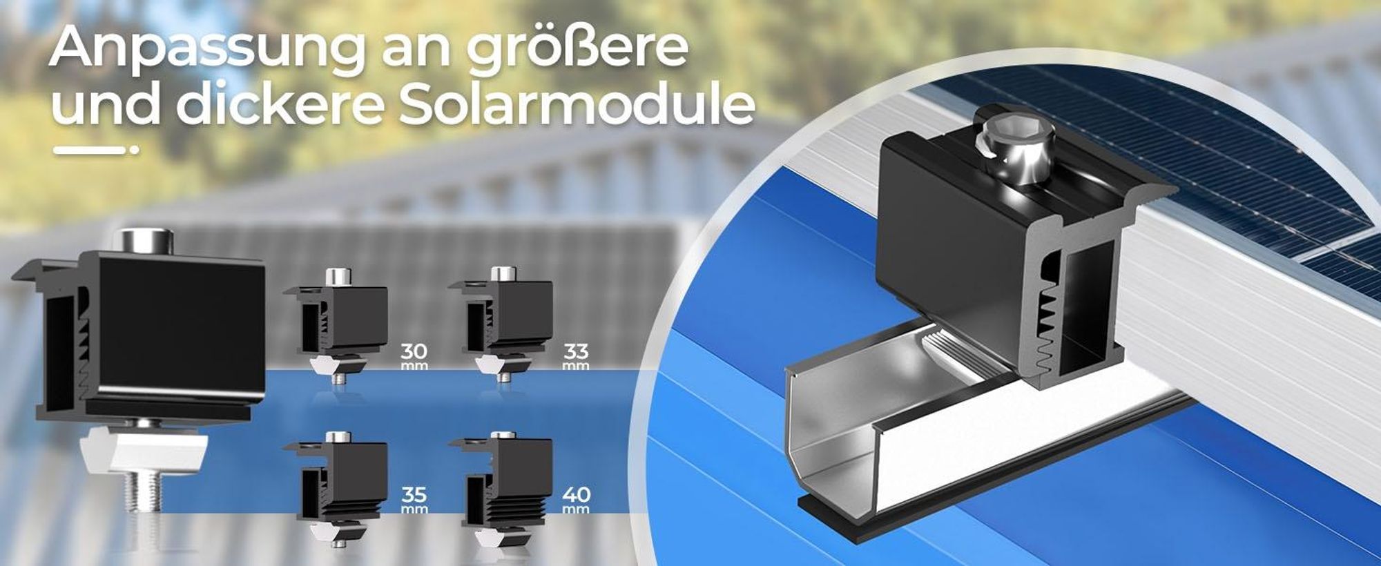 Solarpanel PV Halterung Trapezblech Flachdach Montage + Schiene Verstellklemmen Für 2 Module