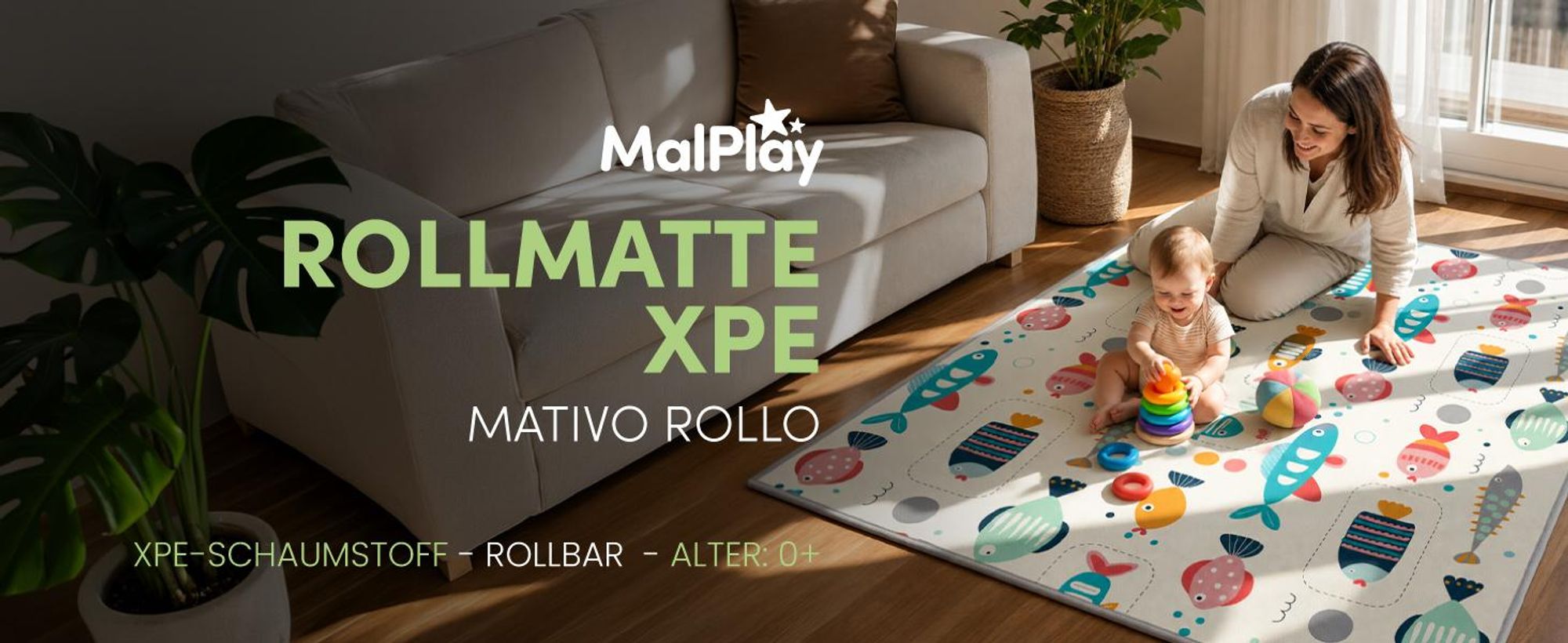 doppelseitig Krabbelmatte Baby Spielmatte Rollmatte 180×200cm wasserabweisend rutschfest