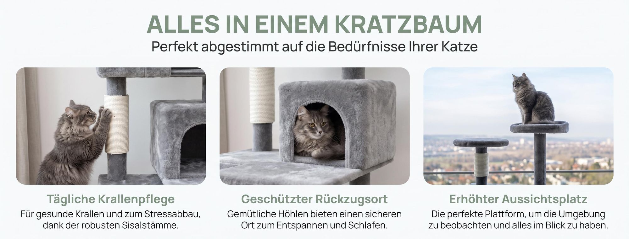 ROSEJANE Kratzbaum 130 cm für Katzen, Katzenbaum mit Sisal-Kratzsäulen, Katzenhöhle und Liegeflächen, Kletterturm für Wohnungskatzen