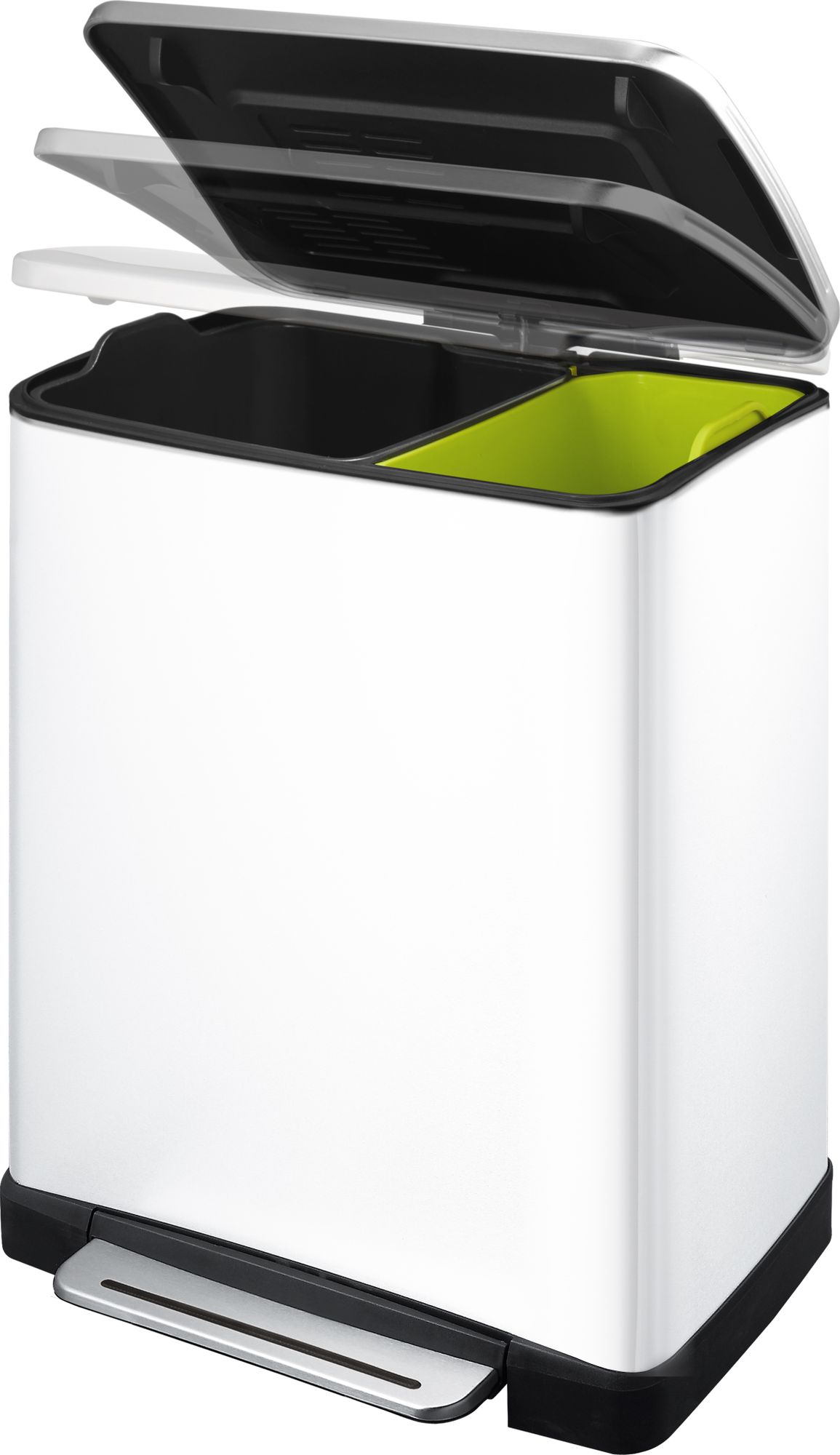 EKO - E-Cube Recycling Treteimer 28+18 Liter - Stainless steel Plastic - Weiß, Matt Edelstahl