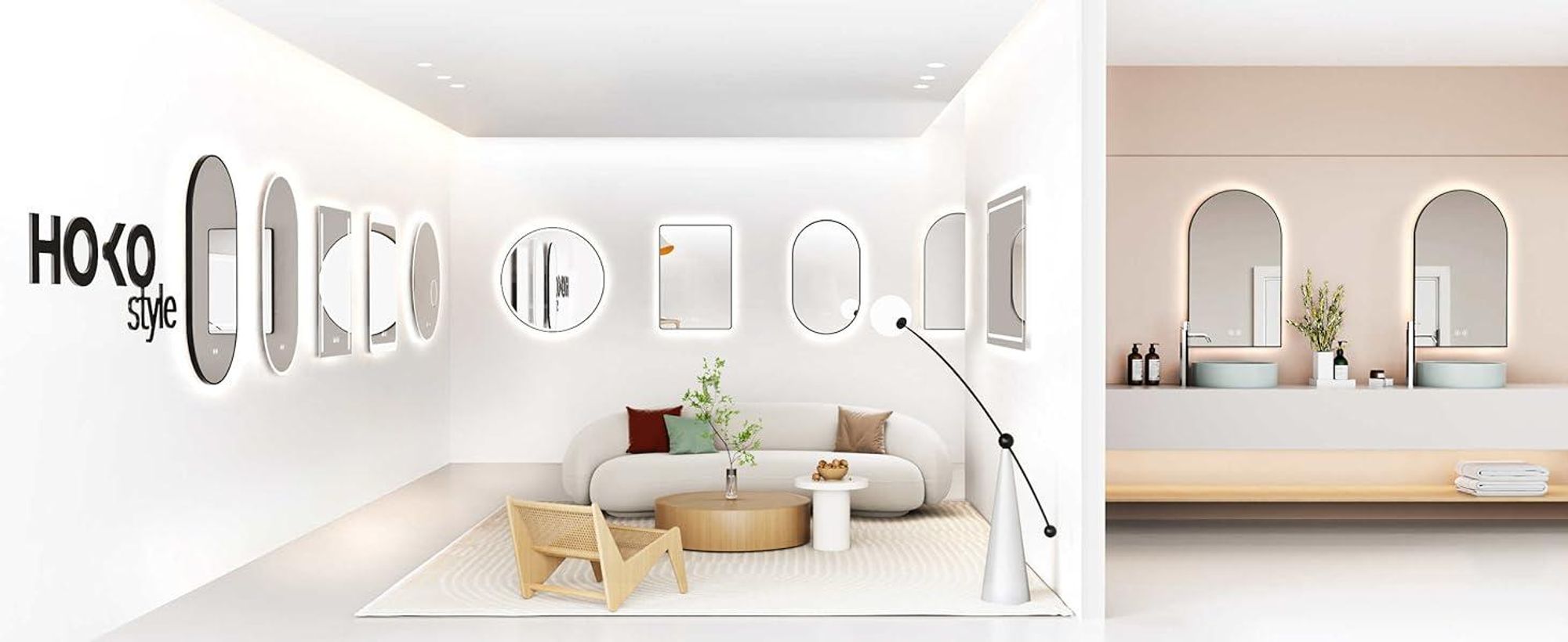HOKO Badspiegel Antibeschlag LED 50x70cm mit Rahmen HOCH+QUER Montage Touch Schalter+Licht Wechsel Warmweiß-Kaltweiß-Neutral Wandschalter einschaltbar