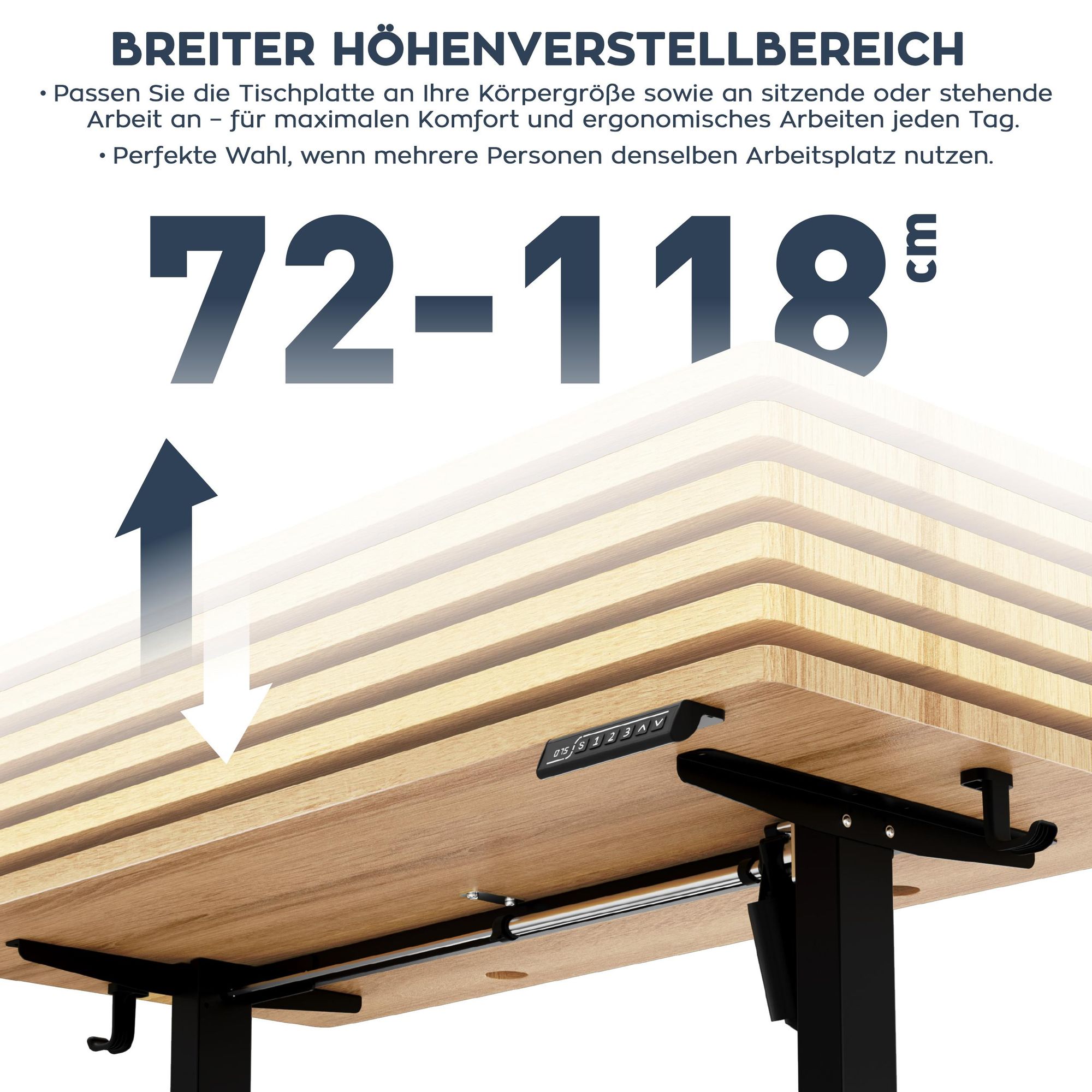Mark Adler Leader 6.9 Elektrischer Schreibtisch – Höhenverstellbar 72–118 cm, ErgoHub Flex, 120×60 cm Tischplatte, leiser Motor, Kabelmanagement, Kopf