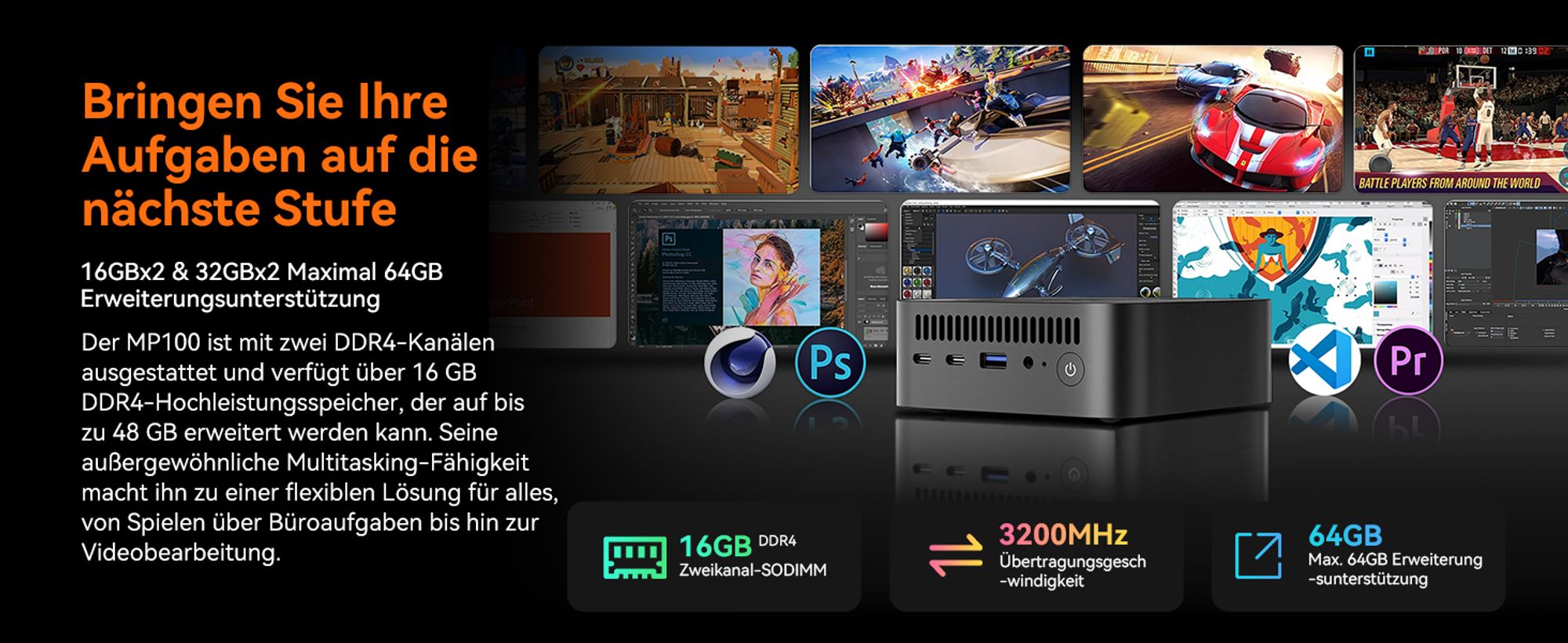 Blackview MP100 Pro Mini PC + klawiatura K1, procesor Intel i3-1215U (do 4,4 GHz), 16GB DDR5, 512GB SSD PCIe 4.0, obsługa 4K@144Hz, WiFi 6, złącza DP/HDMI, system Windows 11 Pro