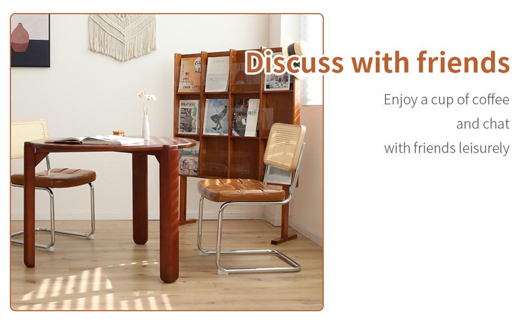 LVHOM 2er Set Freischwinger im Bauhaus Stil, Esszimmerstuhl mit Rattan-Rücken, gesteppter Kunstleder Polsterstuhl, Retro Design, Braun