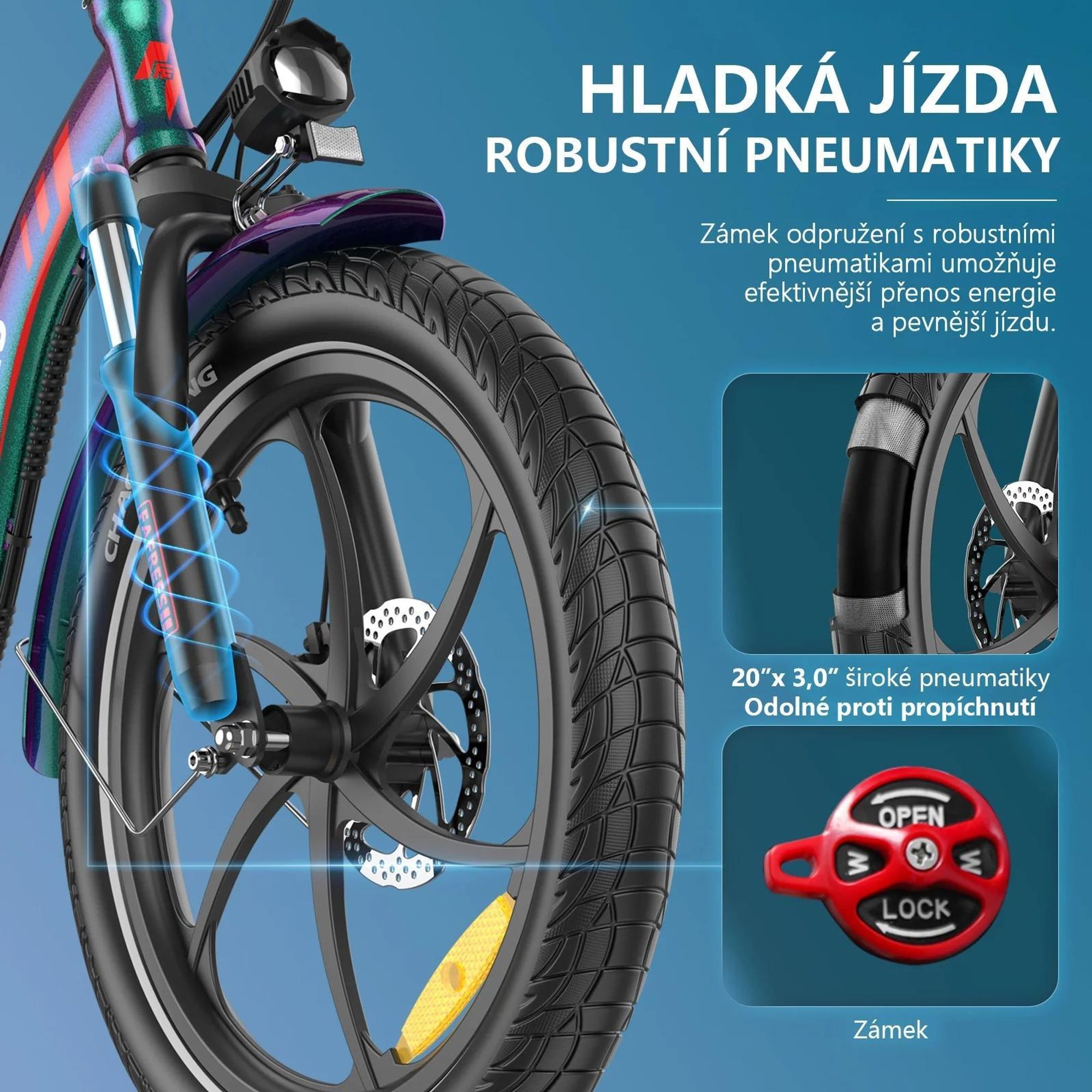 Elektrokolo FAFREES F20+ Pro - Motor 250W Baterie 36V25Ah Pneumatiky 20" Mechanické Kotoučové Brzdy - Modrá Aurora