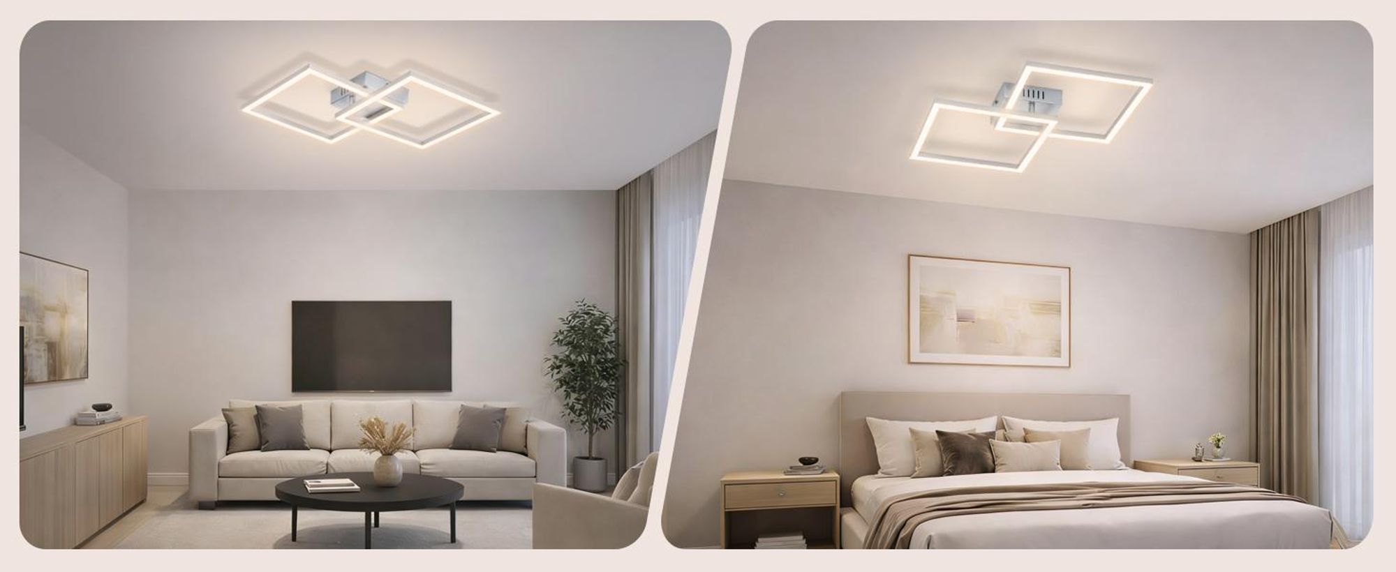 ZMH Deckenleuchten LED Deckenlampe Schlafzimmer 24W Silber Schlafzimmerlampe 4000K Neutralweiß Flurlampe Wohnzimmerlampe Eckig Deckenleuchte für Küche