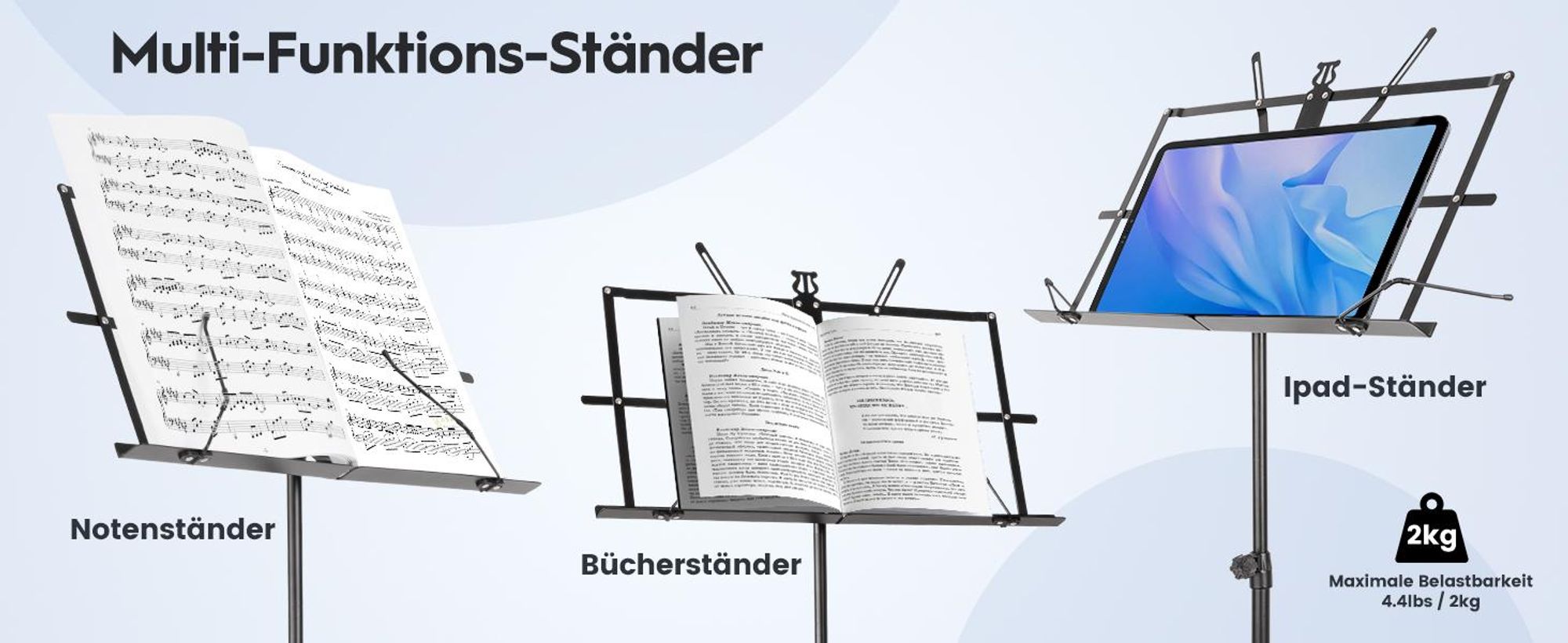 Notenständer, Notenpult, Musikständer, Orchesterpult, Notenstativ, höhenverstellbar 68-136.5cm, mit Tragetasche Music Stand für Kinder und Erwachsene