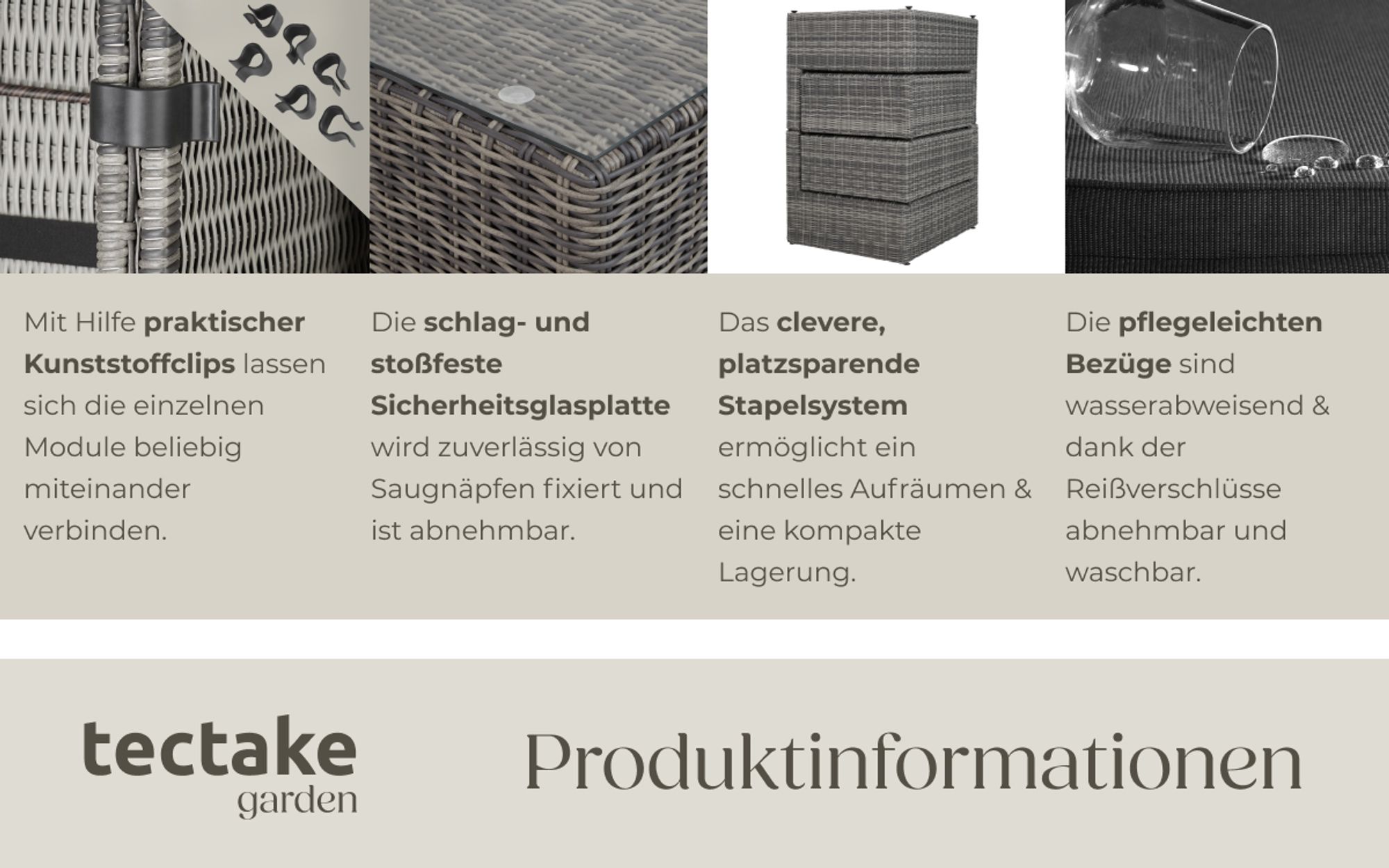 tectake® Aluminium Rattan Lounge San Domino wetterfest und UV-beständig Dicke der Sitzpolster 10 cm