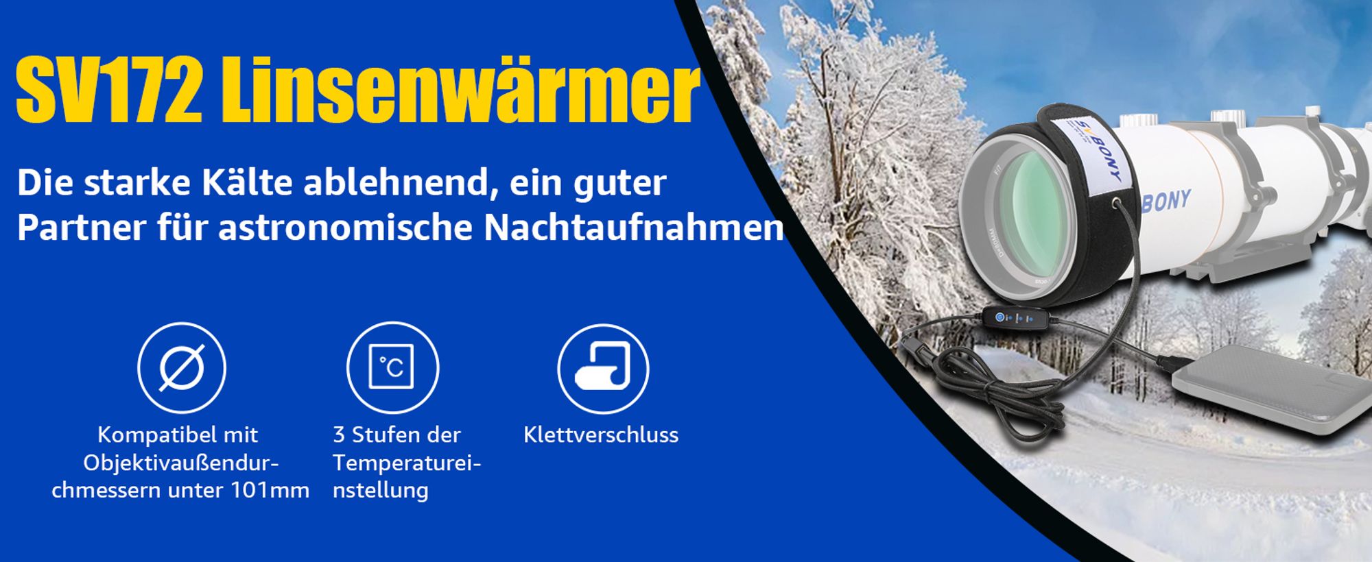 Svbony SV172 Teleskop Objektiv Wärmer mit USB Temperaturregler, Objektiv Okular Heizung,320mm Anti Tau Feuchtigkeit Nebel Kamera Teleskop