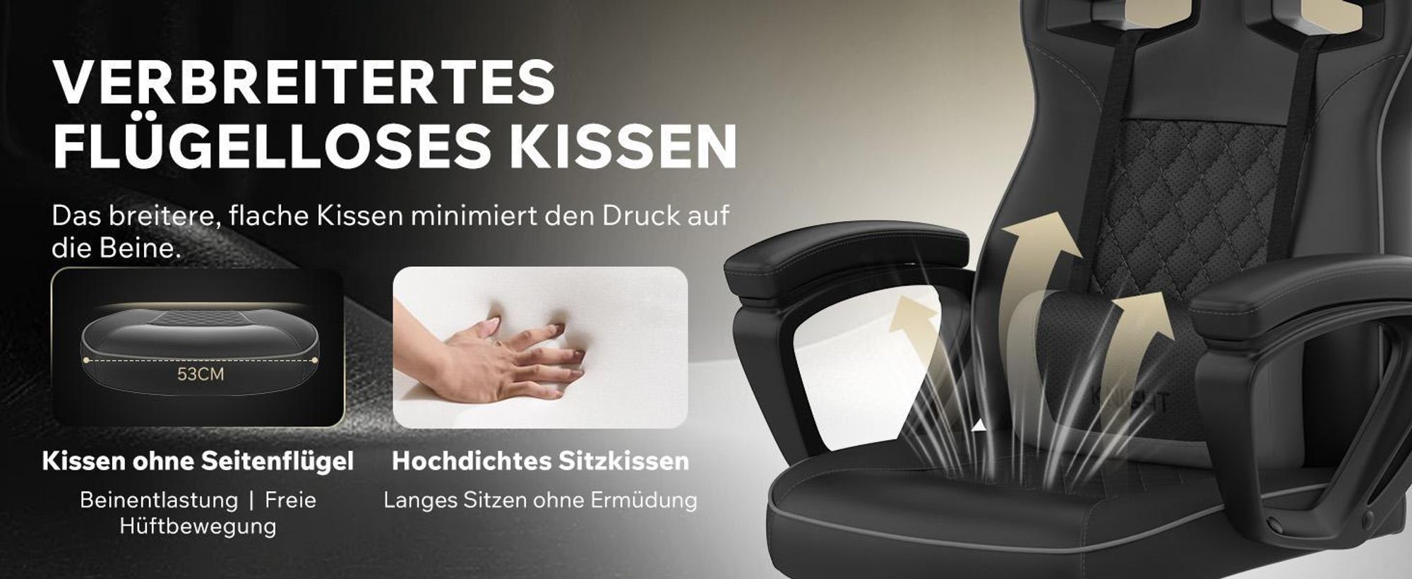 SENSE7 Knight Ergonomischer Gaming Stuhl Schwarz - PC Schreibtischstuhl Zockerstuhl Racing Computerstuhl Gamer Büro Wippfunktion bis 120 kg