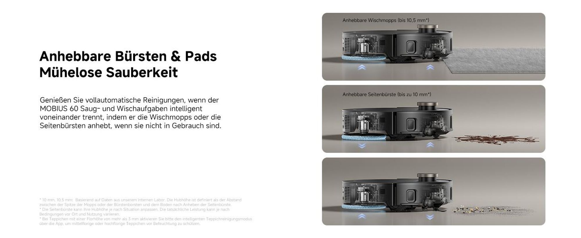 MOVA MOBIUS 60 Saugroboter – MopSwap™, 30.000 Pa, dynamisches Saugrückhaltesystem, 8 cm Hindernis, flexible Navigation, 100 °C PTC für Waschbretter