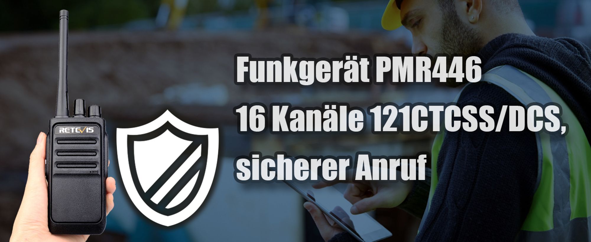 Retevis RT617 Walkie Talkie mit Sprechendes Mikrofon, PMR446 Funkgeräte Set mit 16 Kanäle, VOX, Wiederauflabar, für Baustelle Baumarkt Fabrik 4 Stück