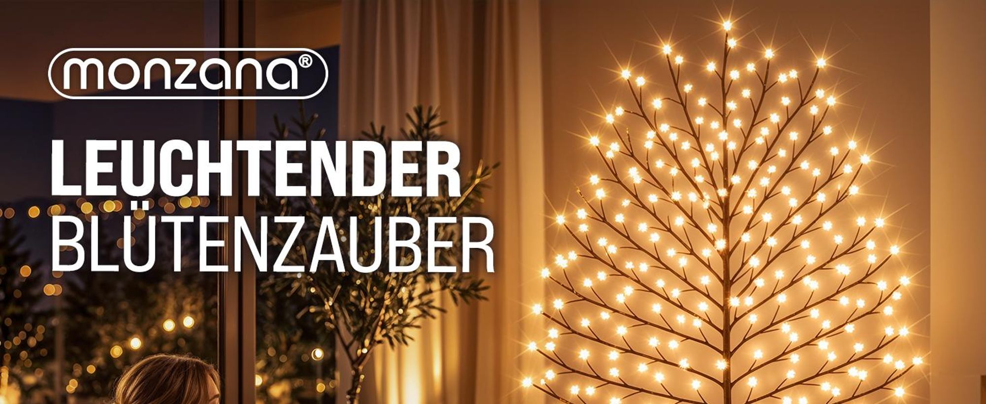 MONZANA Kirschblütenbaum 180 cm 200 LED Warmweiß Außen Innen Lichterbaum