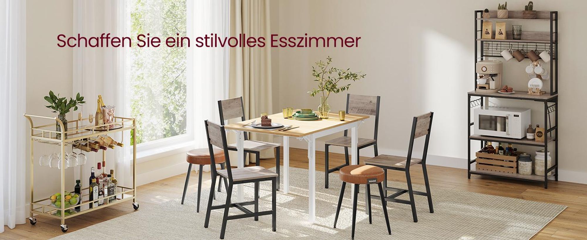 VASAGLE 2er Set Esszimmerstühle, Küchenstühle, Esszimmerstuhl für Esszimmer, Metallrahmen, Wohnzimmer, Küche, greige meliert-mattgrau LDCDE092G01