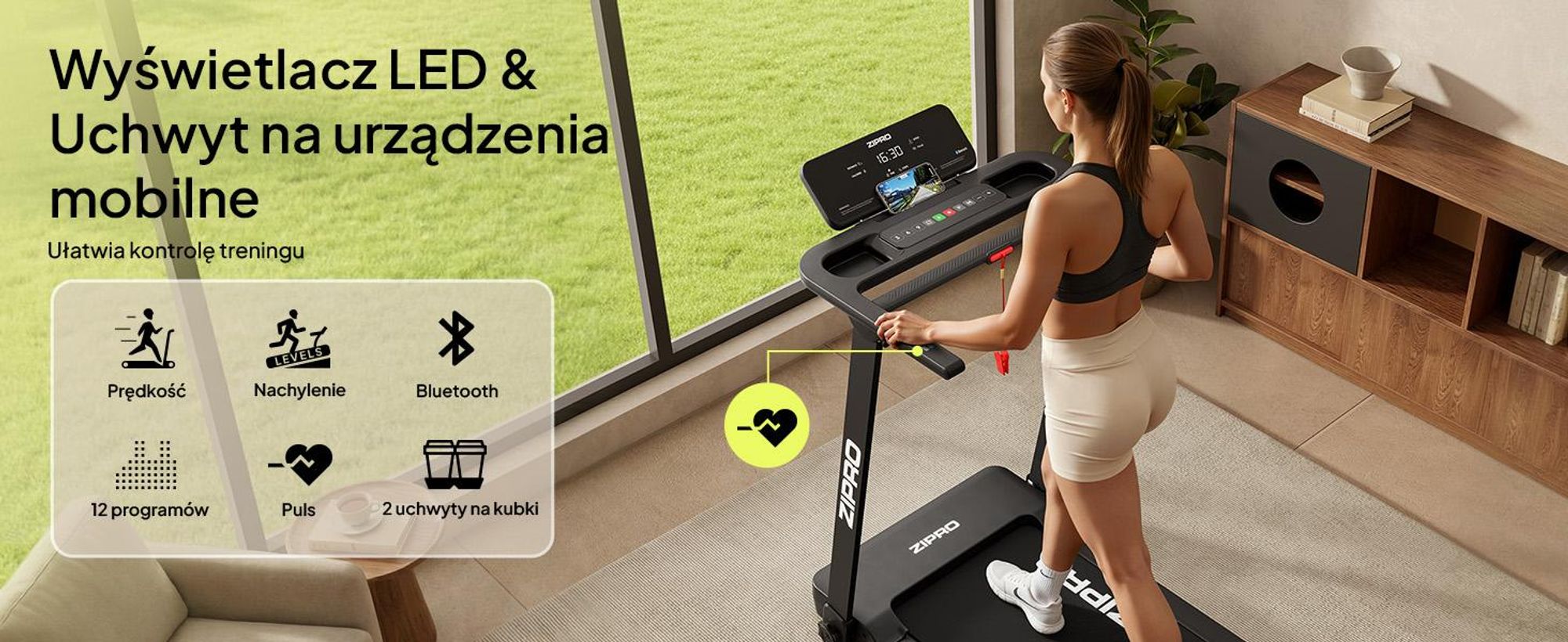 Bieżnia elektryczna ZIPRO Forma | Składana pod Łóżko do Biegania | 1-12 km/h | Pas 120x40 cm | Amortyzacja Reel Feel | Zwift Kinomap | do 120 kg