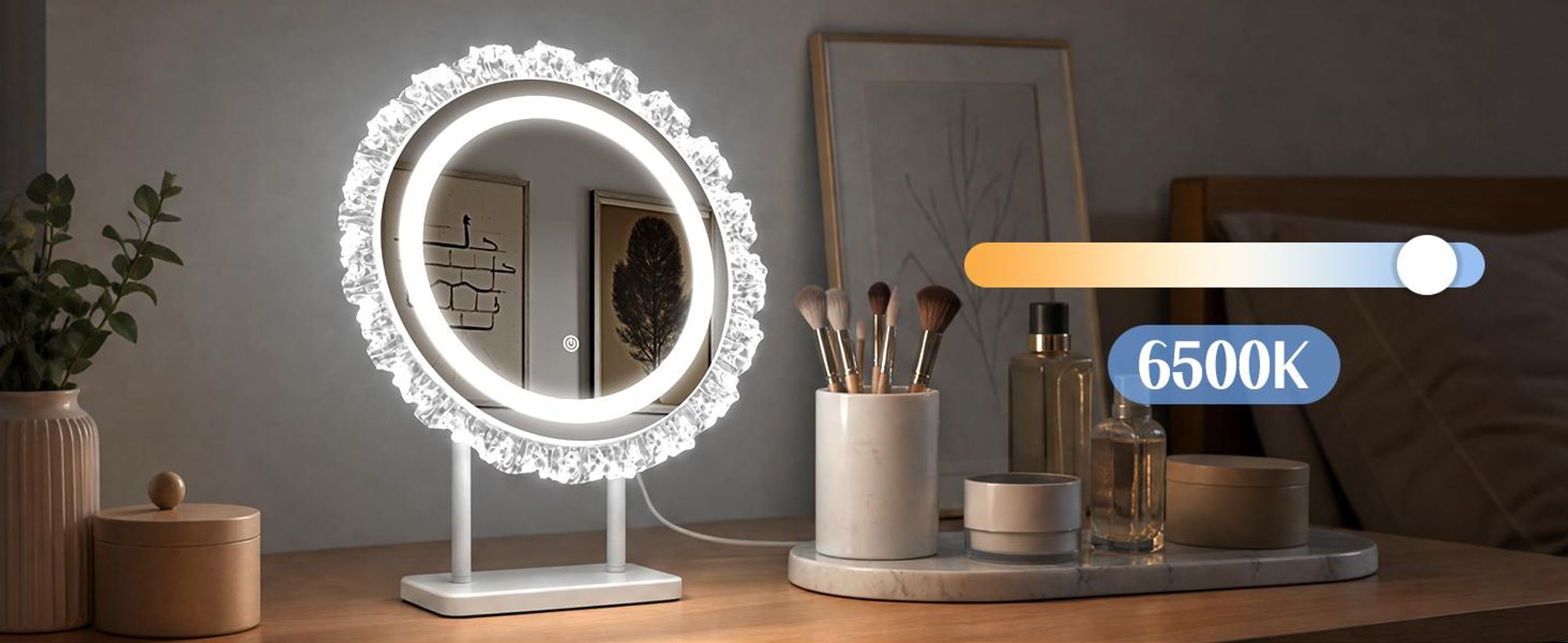 ZMH Rund Schminkspiegel mit Beleuchtung Hollywood Spiegel 40×48CM LED Schminktisch Kosmetikspiegel Make Up Mirror Klein Runder Schminktischspiegel