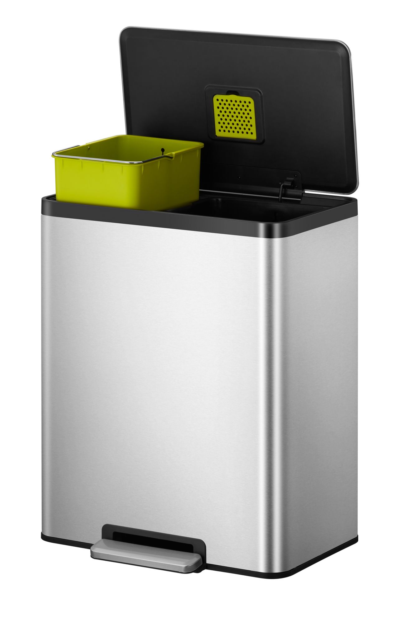 EKO - Ecocasa 2 Recycling Treteimer 36+24 Liter - Stainless steel Polypropylene - Matt Edelstahl