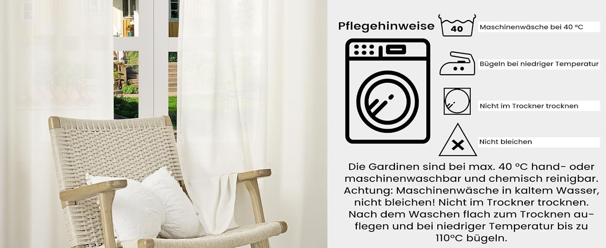 WOLTU 2er Set Leinenvorhänge mit Ösen Halbtransparent 245x135 cm Modern Creme