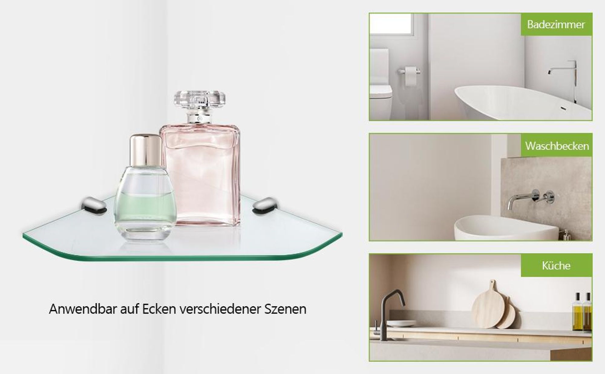 S'AFIELINA Glasregal Duschablage Glas Eckregal 6mm Hartglas Glasablage Dusche Glas Ablage für Badezimmer Dusche Ablage 230 x 230 mm,2 Stück