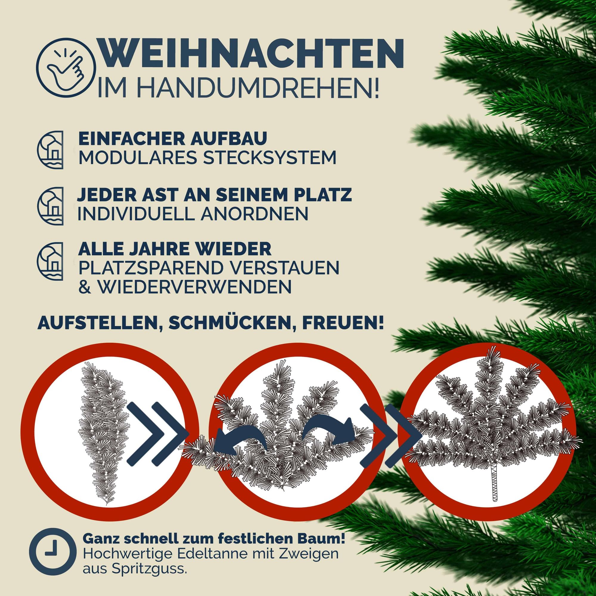 CASARIA® Weihnachtsbaum künstlich 180cm wie echt Edeltanne Spitzguss Metallständer Aufbauschneller Weihnachten Tannenbaum Christbaum Grün 780 Spitzen
