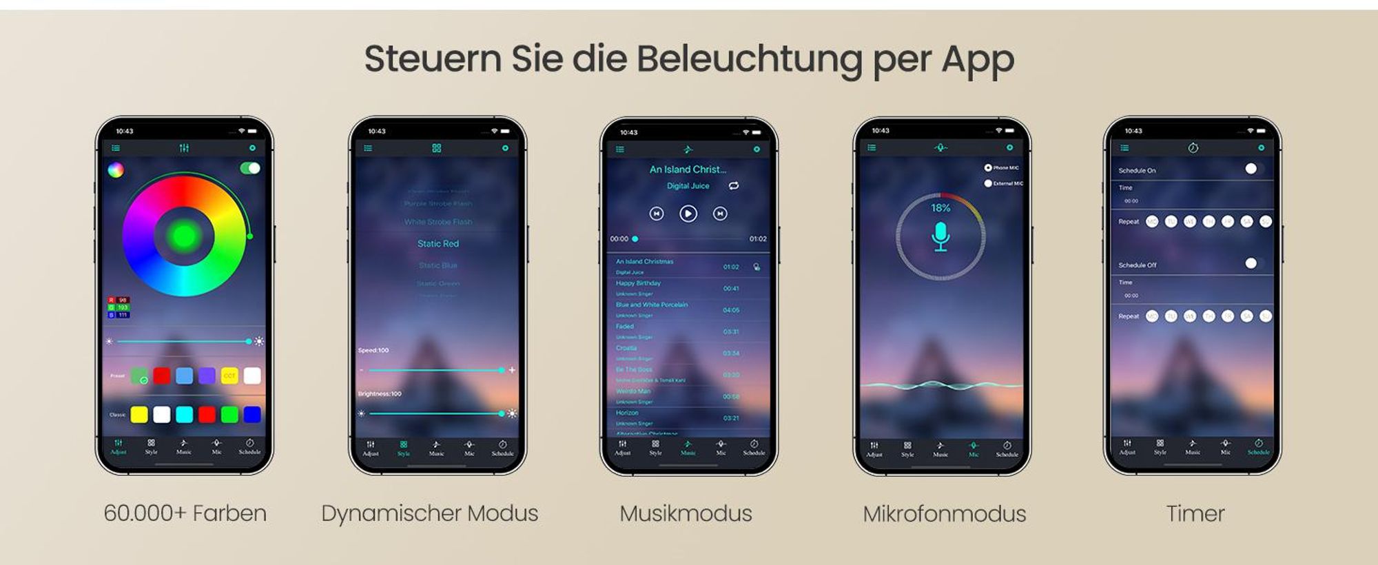 SONGMICS Nachttisch mit LED-Beleuchtung und Ladestation, 2er Set, Nachttisch mit 2 Schubladen und offenem Fach, braun