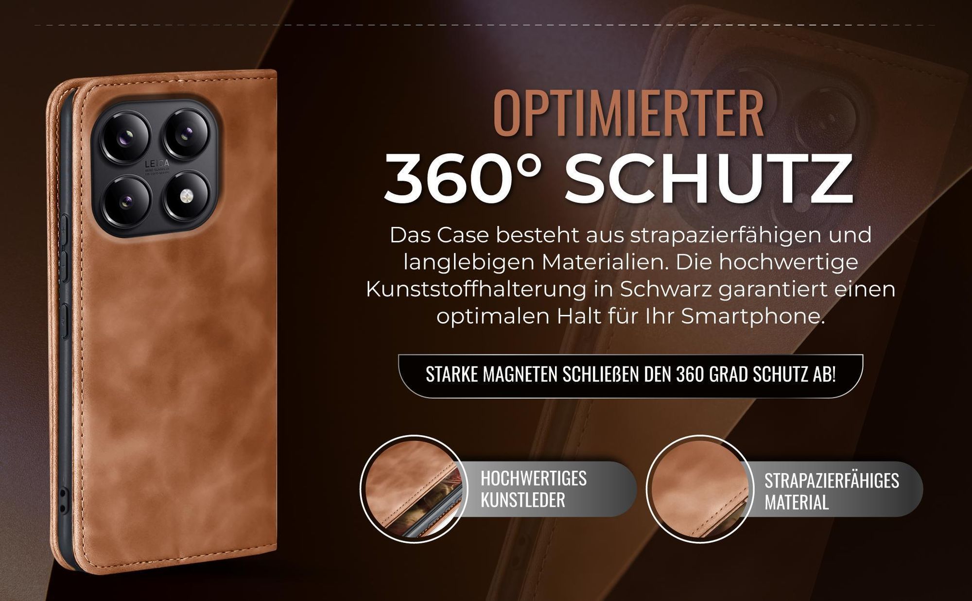 Hellbraune Handyhülle für Xiaomi 17 mit 360 Grad Schutz