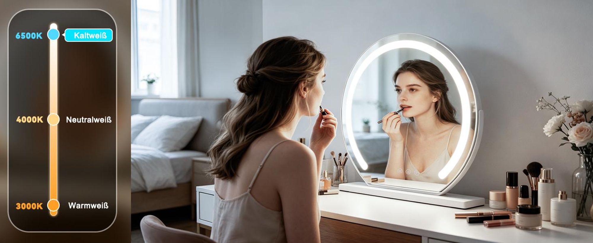 ZMH LED Schminkspiegel mit Beleuchtung Spiegel 40×35CM Vanity Mirror Kosmetikspiegel Tischspiegel 3 Modi Schminktischspiegel Touch Dimmbar Weiß