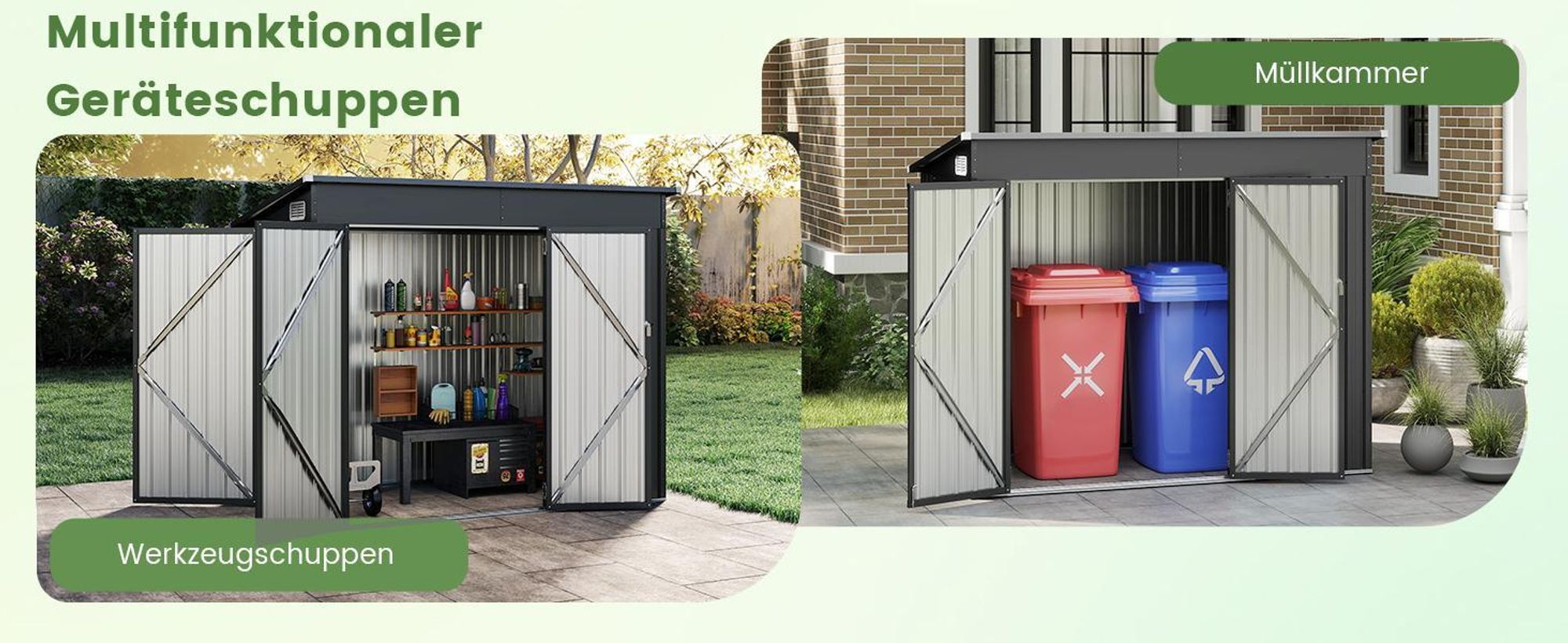 COSTWAY 2,6 ㎡ Gartenhaus 235x117x185cm Metall, 4,86 m³, Geräteschuppen mit Vordertür, Seitentür&Pultdach, Gartenschuppen abschließbar, Dunkelgrau