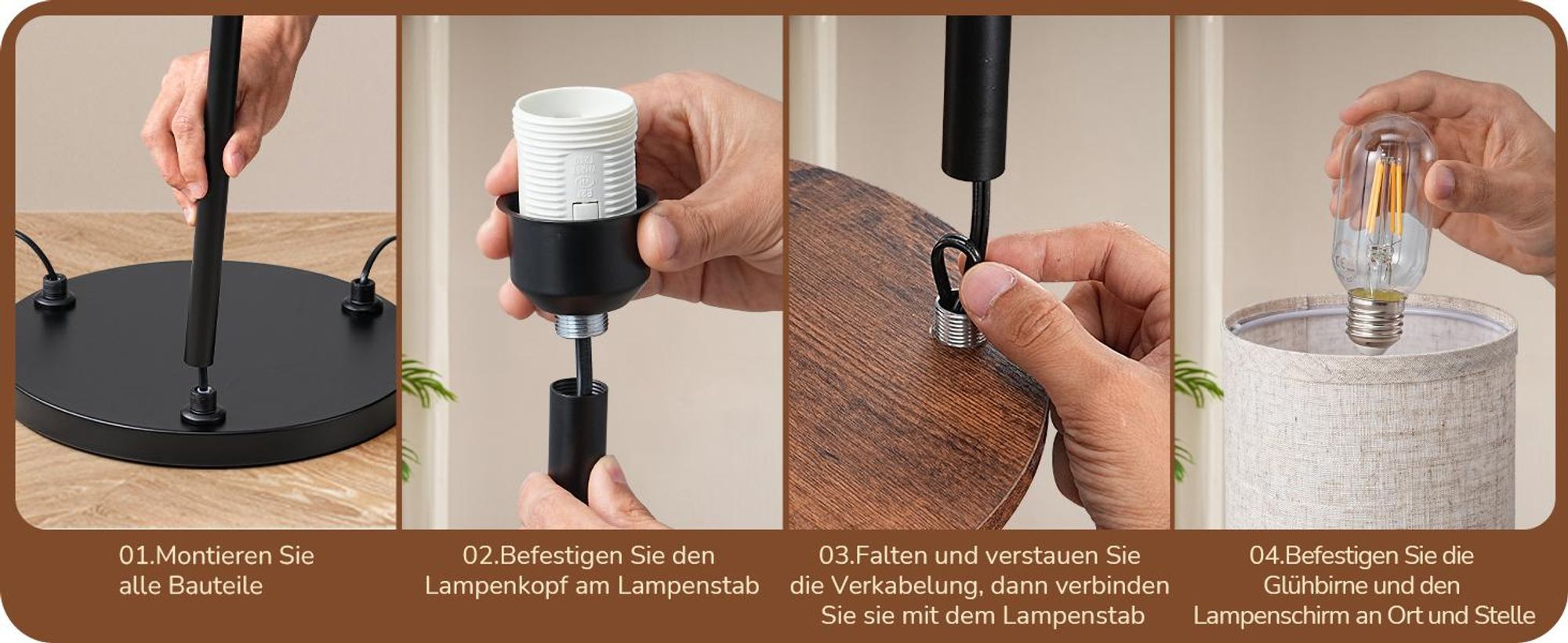 EDISHINE Stehlampe Wohnzimmer, 3-flammige LED Stehleuchte mit Regal & Leinen-Lampenschirm, inkl. Leuchtmittel,Moderne Stehlampe für Schlafzimmer,178cm