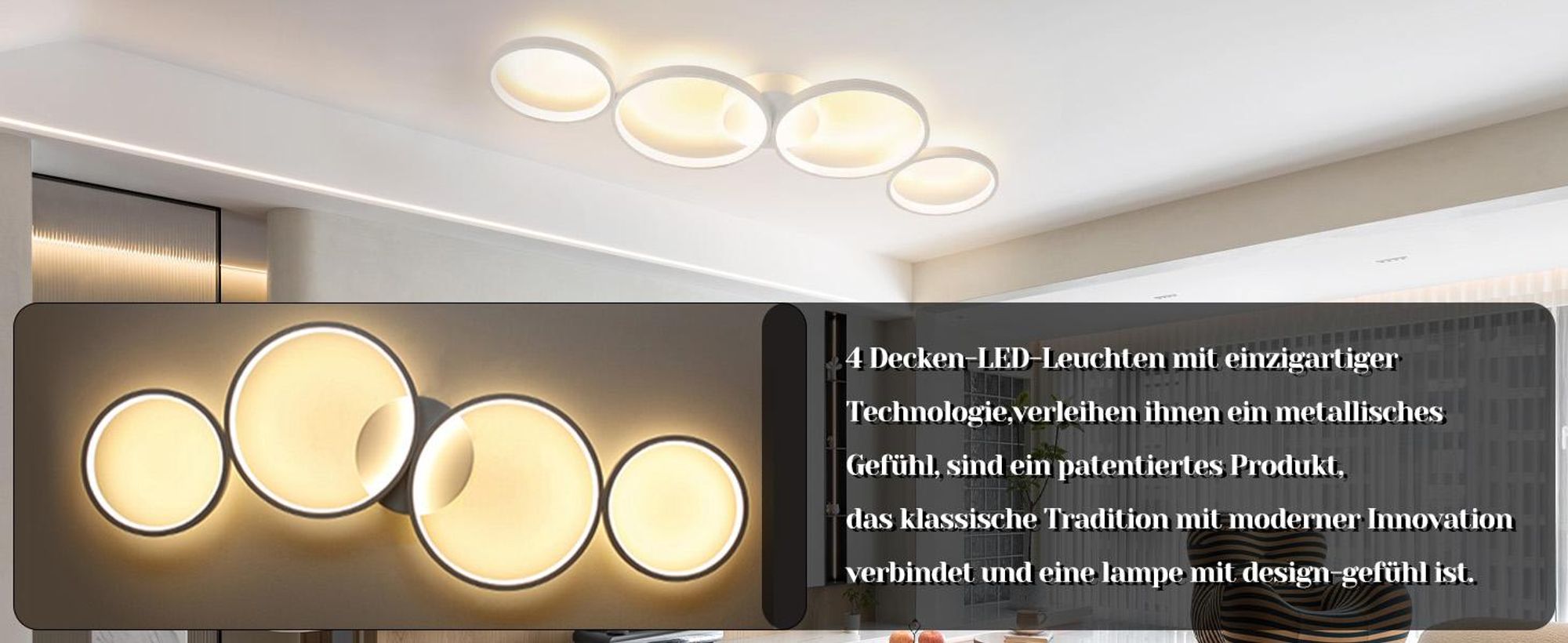 Plafonnier LED ZMH moderne à 4 ampoules, design circulaire, 3000 K (blanc chaud), luminaire d'intérieur en métal, pour salon et chambre à coucher