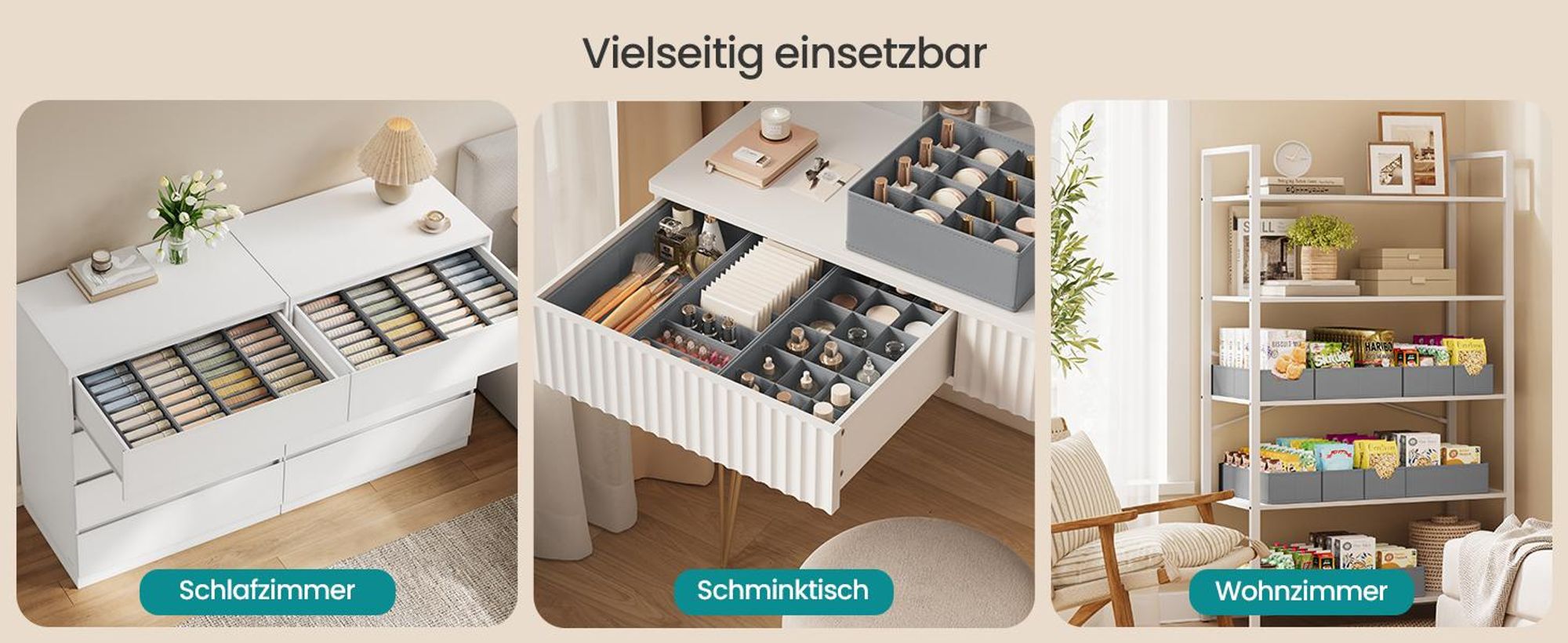 SONGMICS Schubladen-Organizer 4er Set, Unterwäsche-Organizer für IKEA HEMNES und MALM Kommoden, faltbar, Grau