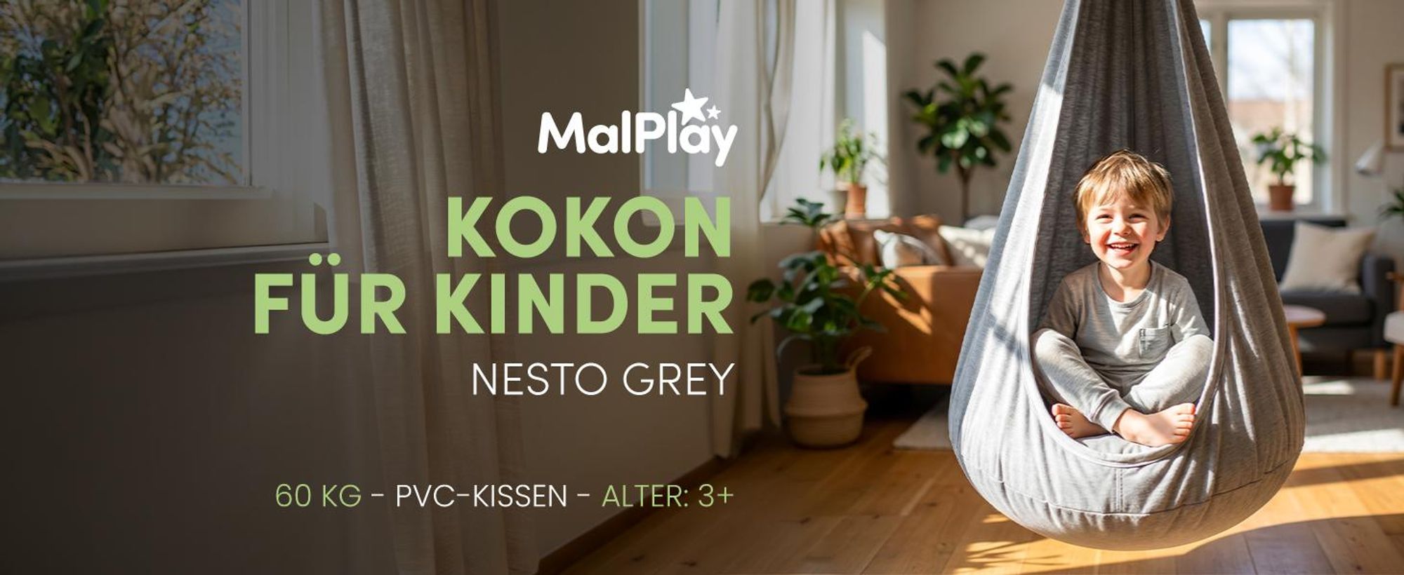 Graue Hängekokon für Kinder Hängestuhl mit Kissen