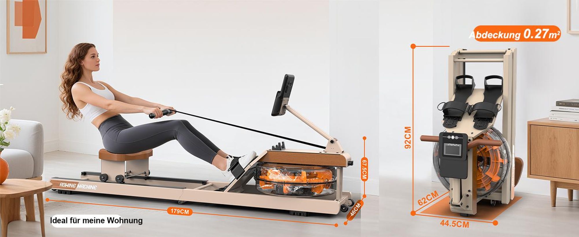 VOWVIT Wasserrudergerät klappbar, Bluetooth-Display, immersiv, 98% vormontiert, 160 kg