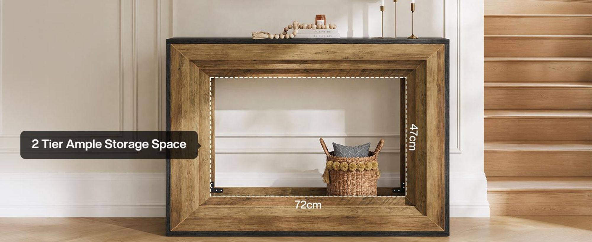 Tribesigns Konsolentisch Landhausstil, 105 x 30 x 80 cm Schmaler Flurtisch mit 2 Ablagen, Eingangstisch aus Holz, für Flur, Wohnzimmer Eingangsbereich