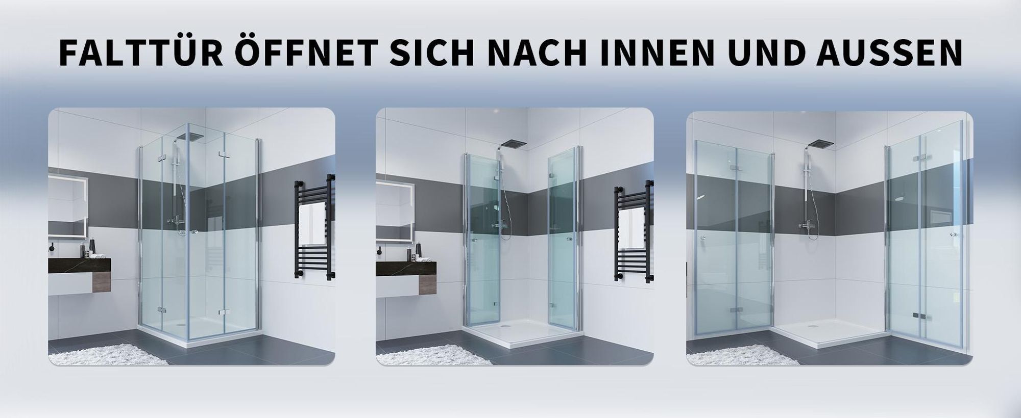 IMPTS Duschkabine Eckeinstieg 120x120 cm 180º Doppel Falttür Falttürkabine 6mm ESG-Glas 185cm,OHNE Duschwanne