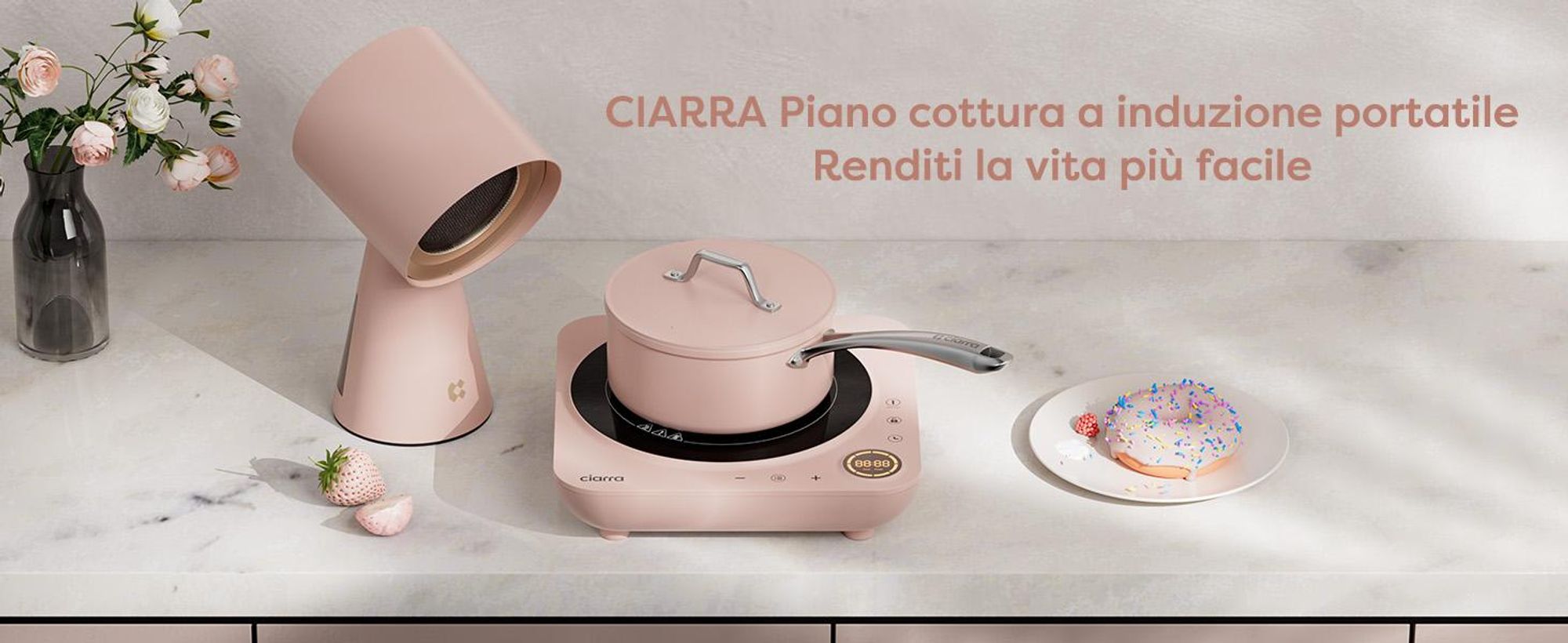 CIARRA piano cottura a induzione singolo Piano cottura a induzione 1 piastra 2000W piano cottura singolo Touch-Control VM1TIHA-P