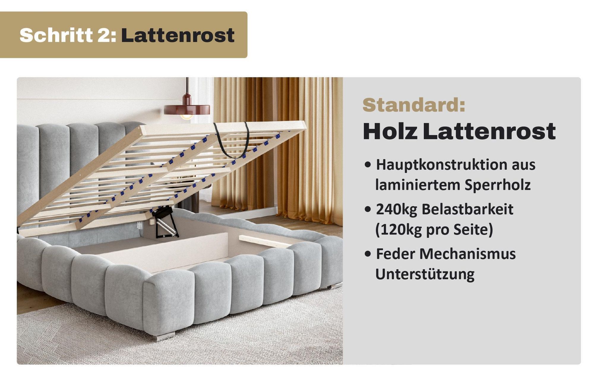 MOTIVENA Grand Bubble Polsterbett 120x200 mit Bettkasten, Holz Lattenrost, Bubble Bett 120x200 Grau Boucle (Catch Me 25)